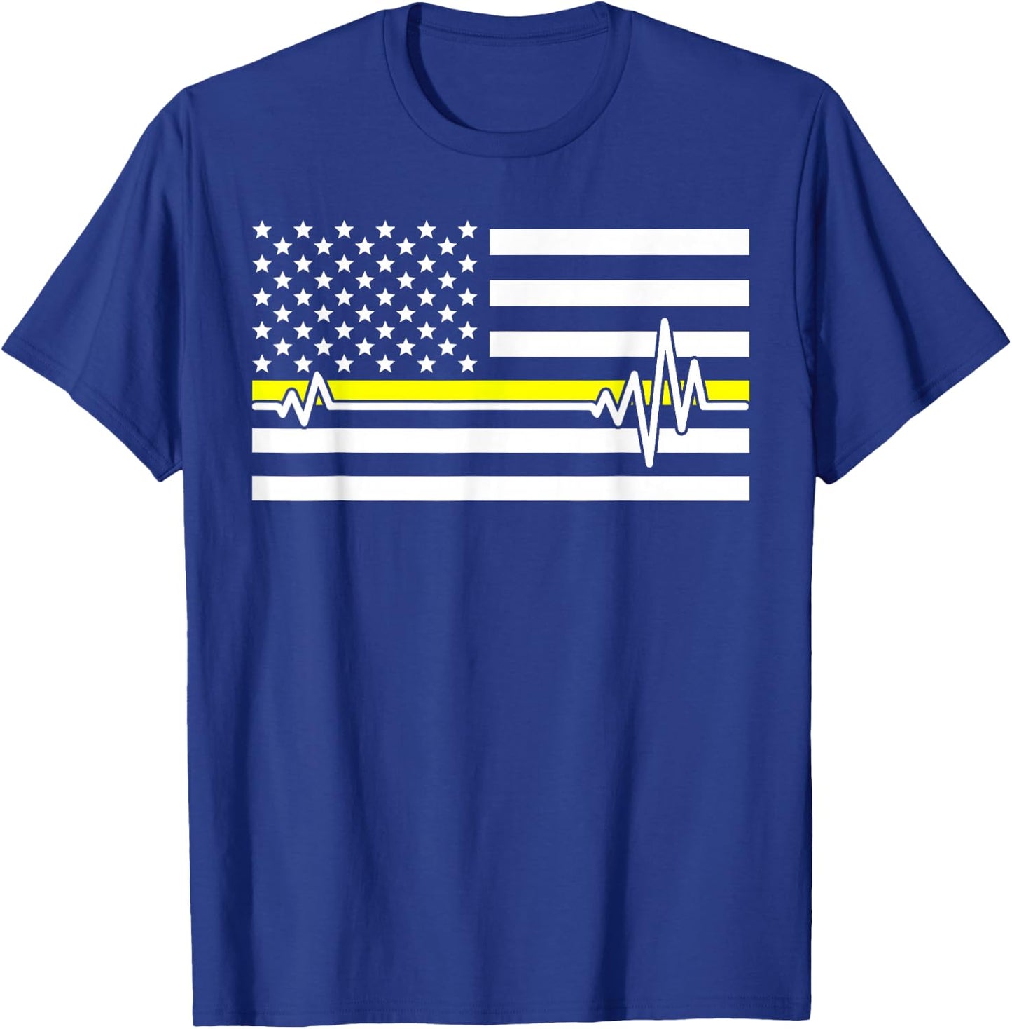 Thin Line In Yellow Us Flag Heartbeat Dispatcher Love Gift T-Shirt - T-Shirt | Royal