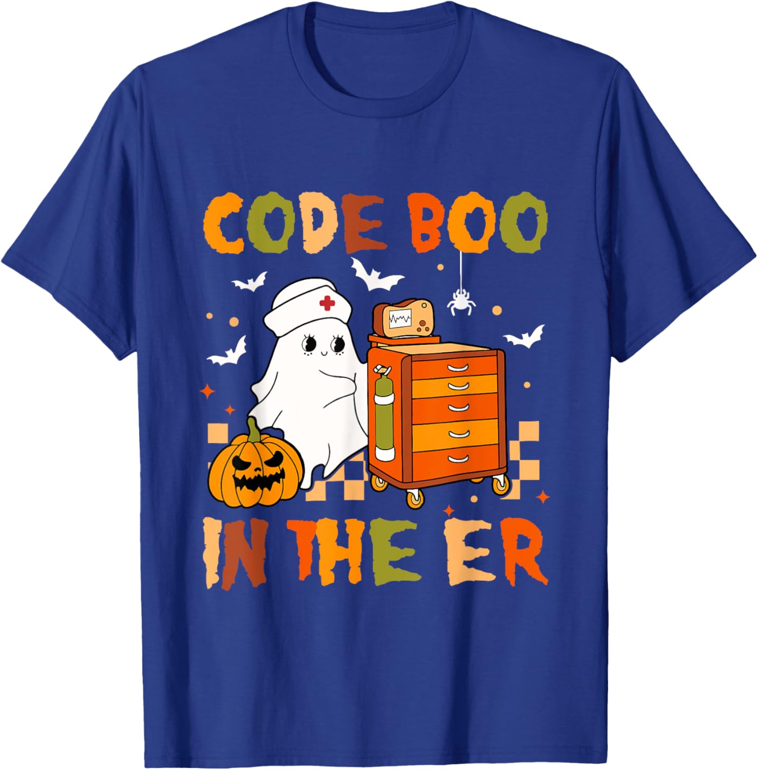 Halloween ER Costume Code Boo In The ER Nurse Crew Ghost T-Shirt - T-Shirt | Royal