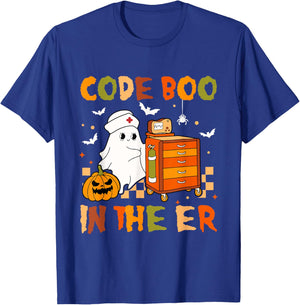Halloween ER Costume Code Boo In The ER Nurse Crew Ghost T-Shirt - T-Shirt | Royal