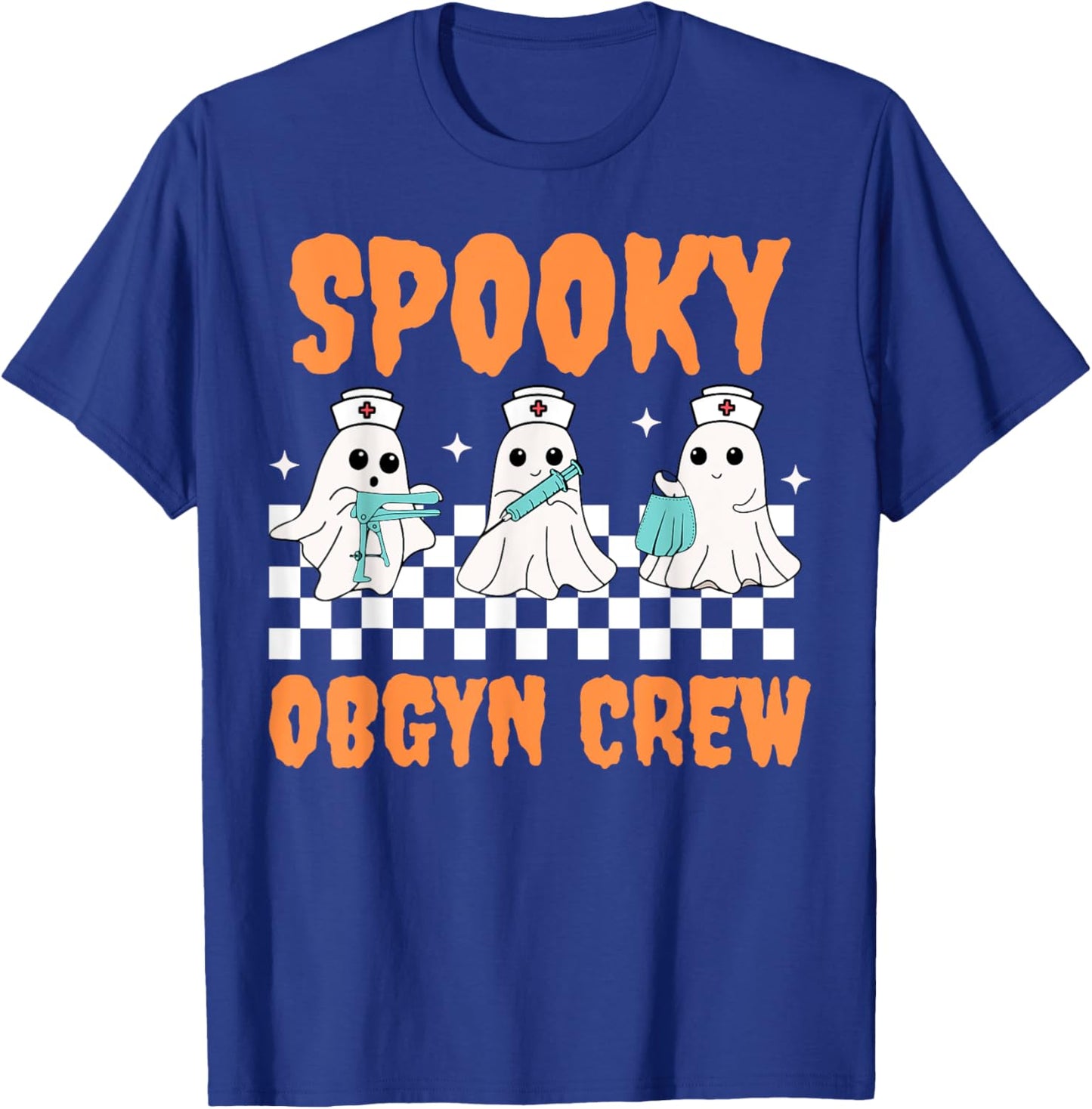 Retro Spooky OBGYN Crew Ghost Obstetrics Nurse Halloween T-Shirt - T-Shirt | Royal
