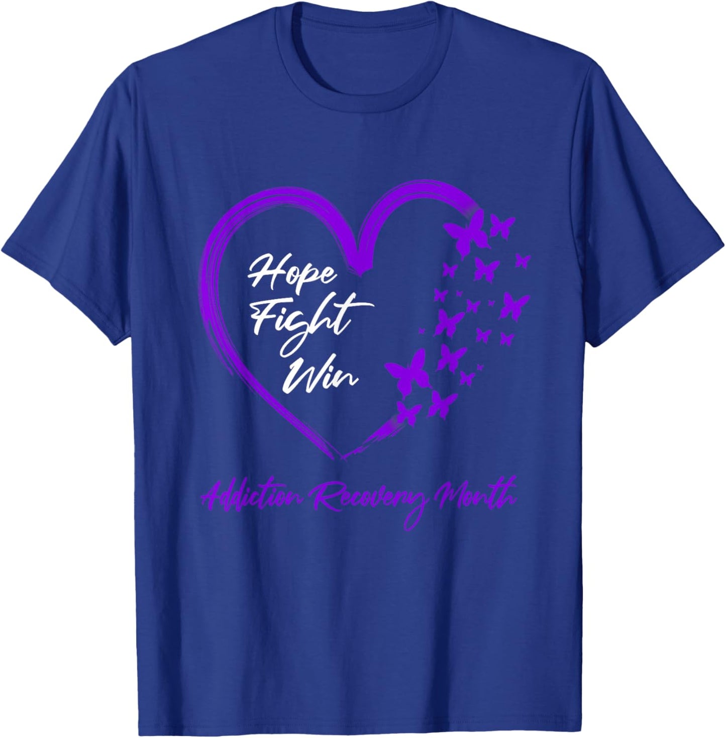 Hope Fight Win Addiction Recovery Month Purple Heart T-Shirt - T-Shirt | Royal