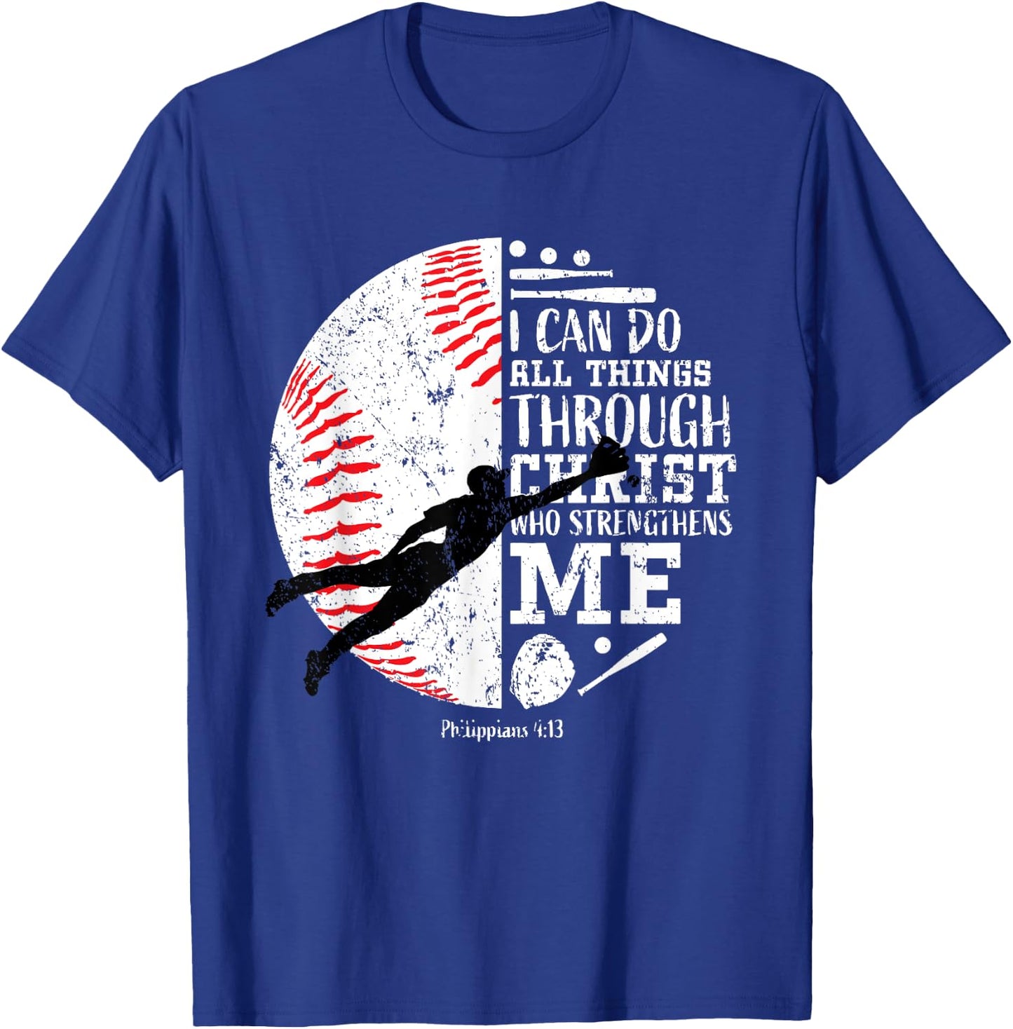 Boys Baseball Gifts Kids Teens Team Christian Bible Verse T-Shirt - T-Shirt | Royal