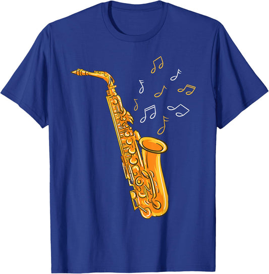 Saxophone Player Musical Notes Saxophonist Jazz Musician Sax T-Shirt - T-Shirt | Royal