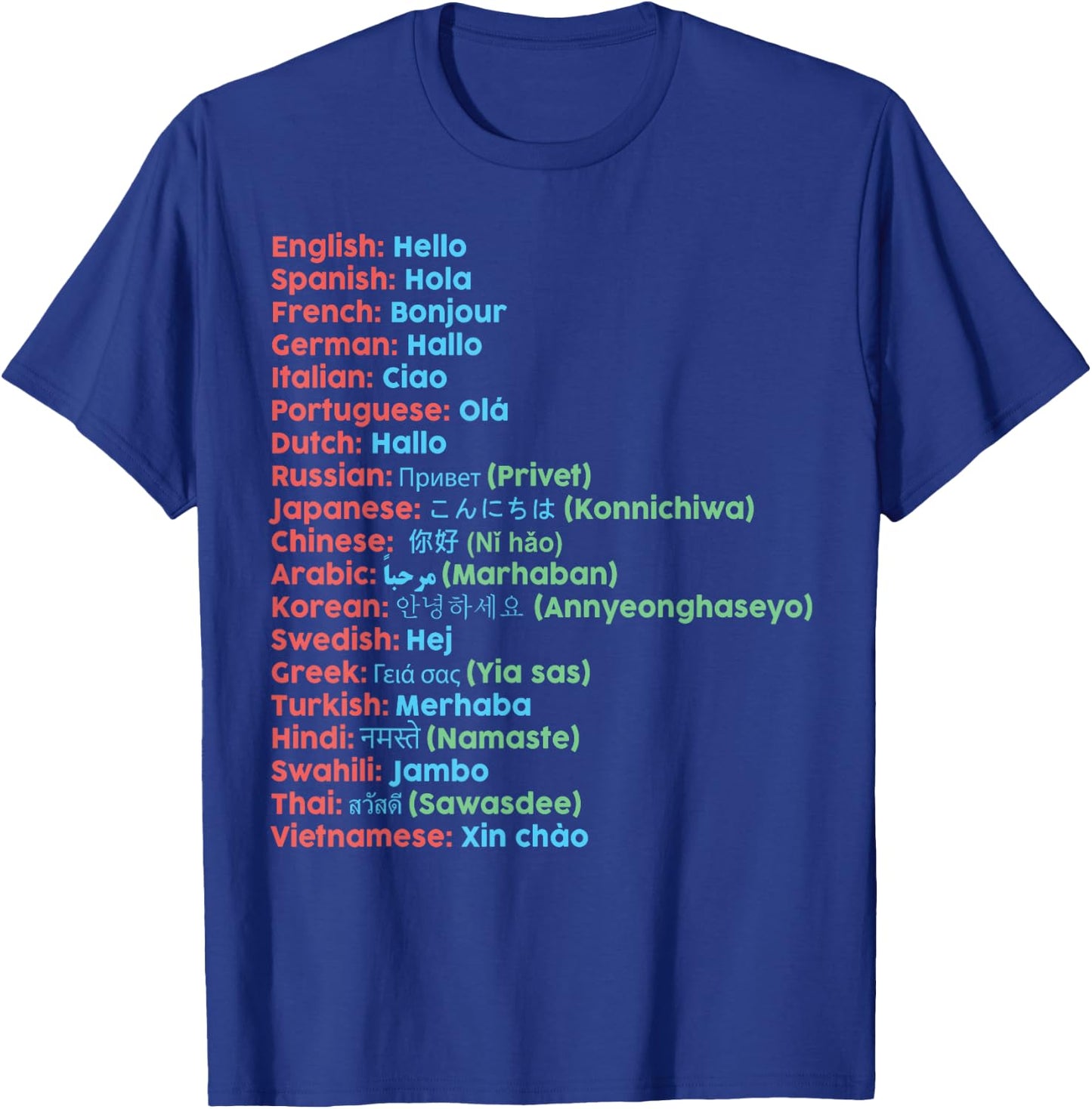 Hello Word in Different Languages Travel - - Black - Small - Short Sleeve T-Shirt - T-Shirt | Royal