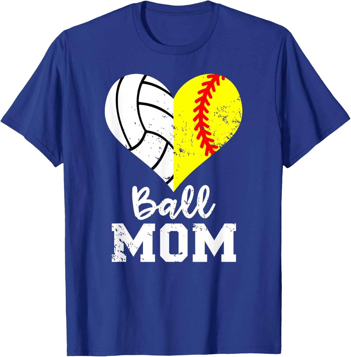Ball Mom Heart Funny Softball Volleyball Mom T-Shirt - T-Shirt | Royal