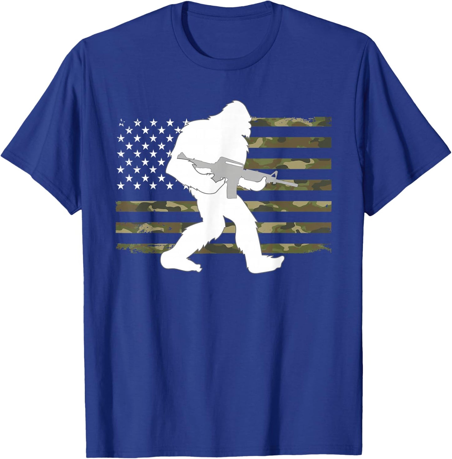Bigfoot Gun Owner Camo US American Flag Sasquatch AR15 Rifle T-Shirt - T-Shirt | Royal