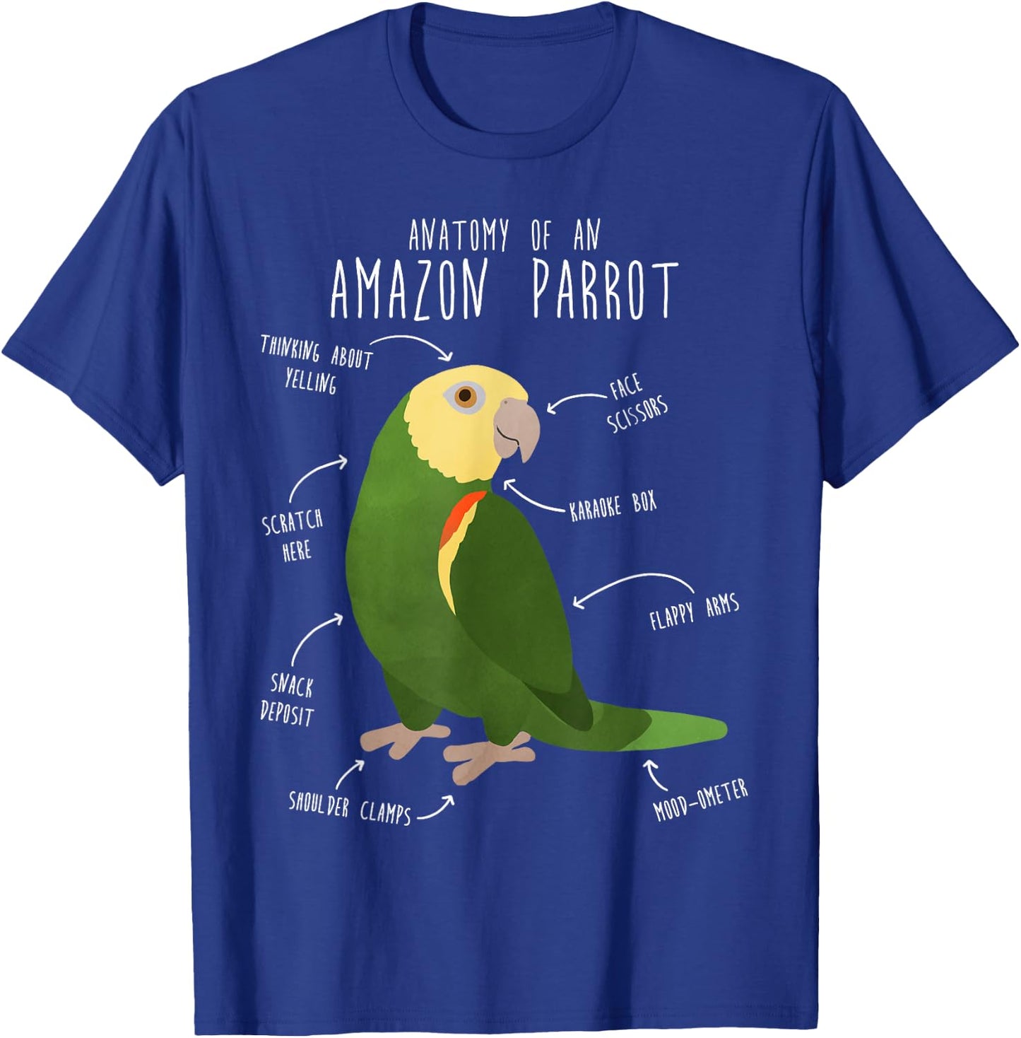 Amazon Parrot Anatomy, Cute Funny Pet Double Yellow Bird T-Shirt - T-Shirt | Royal