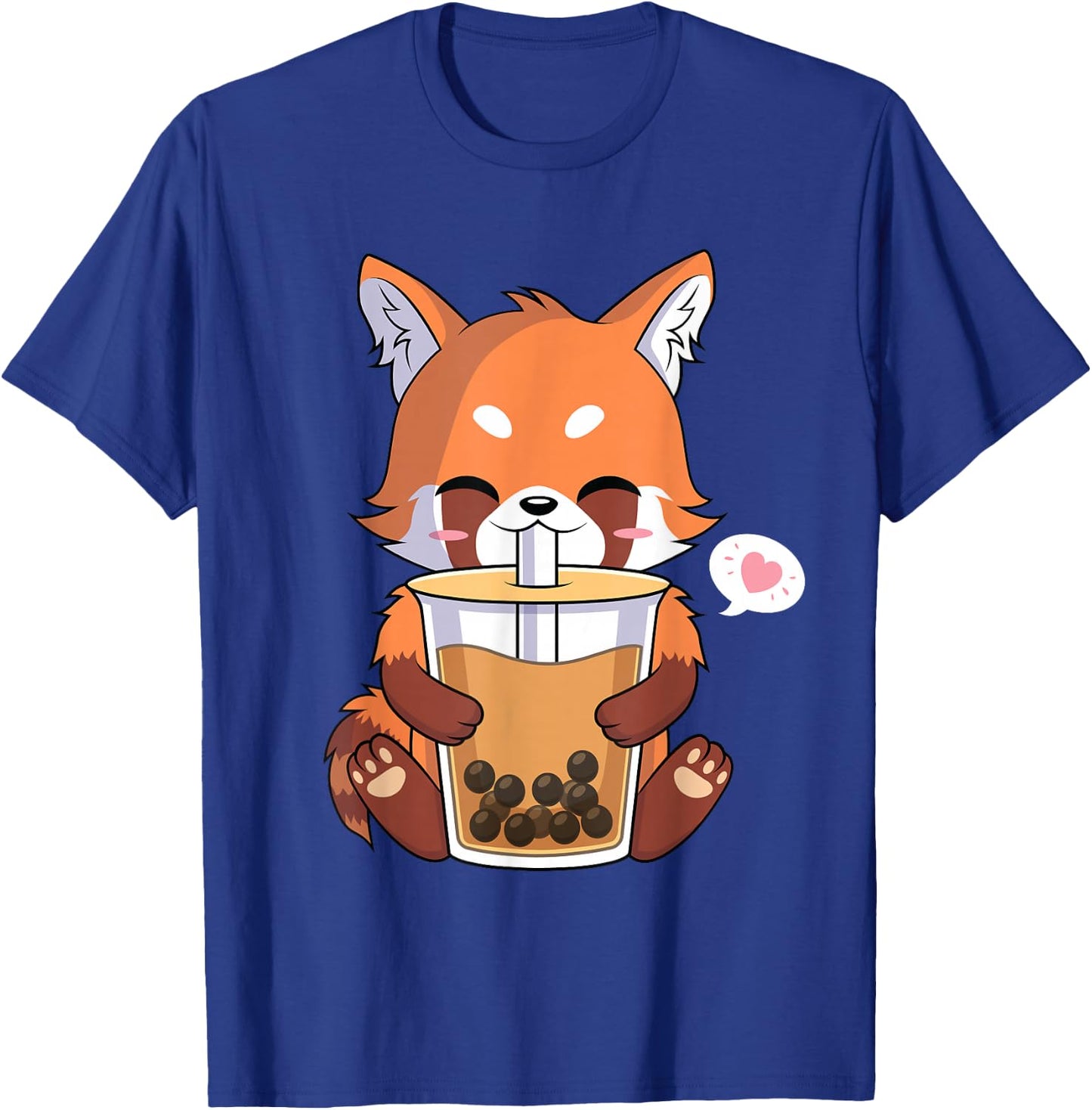 Kawaii Anime Red Panda Drinking Boba Bubble Tea T-Shirt - T-Shirt | Royal