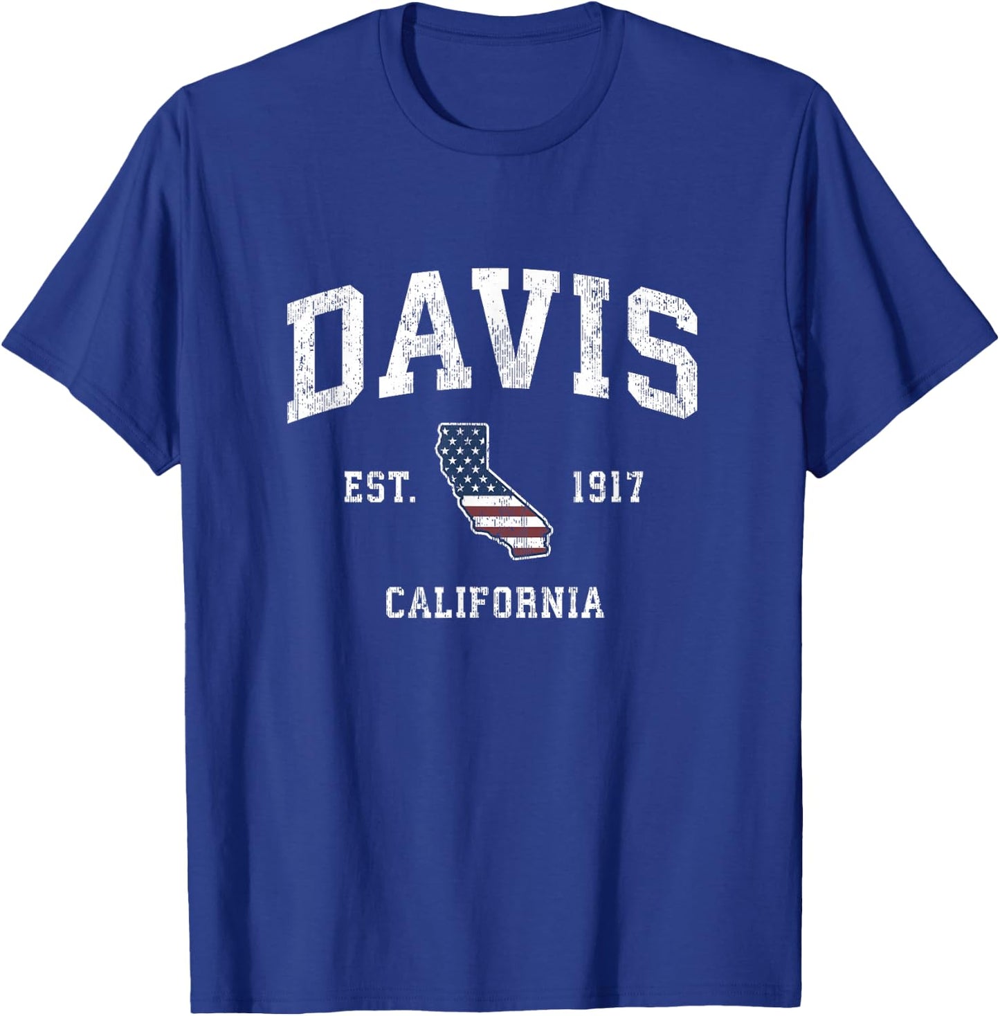 Davis California CA Vintage American Flag Sports Design T-Shirt - T-Shirt | Royal