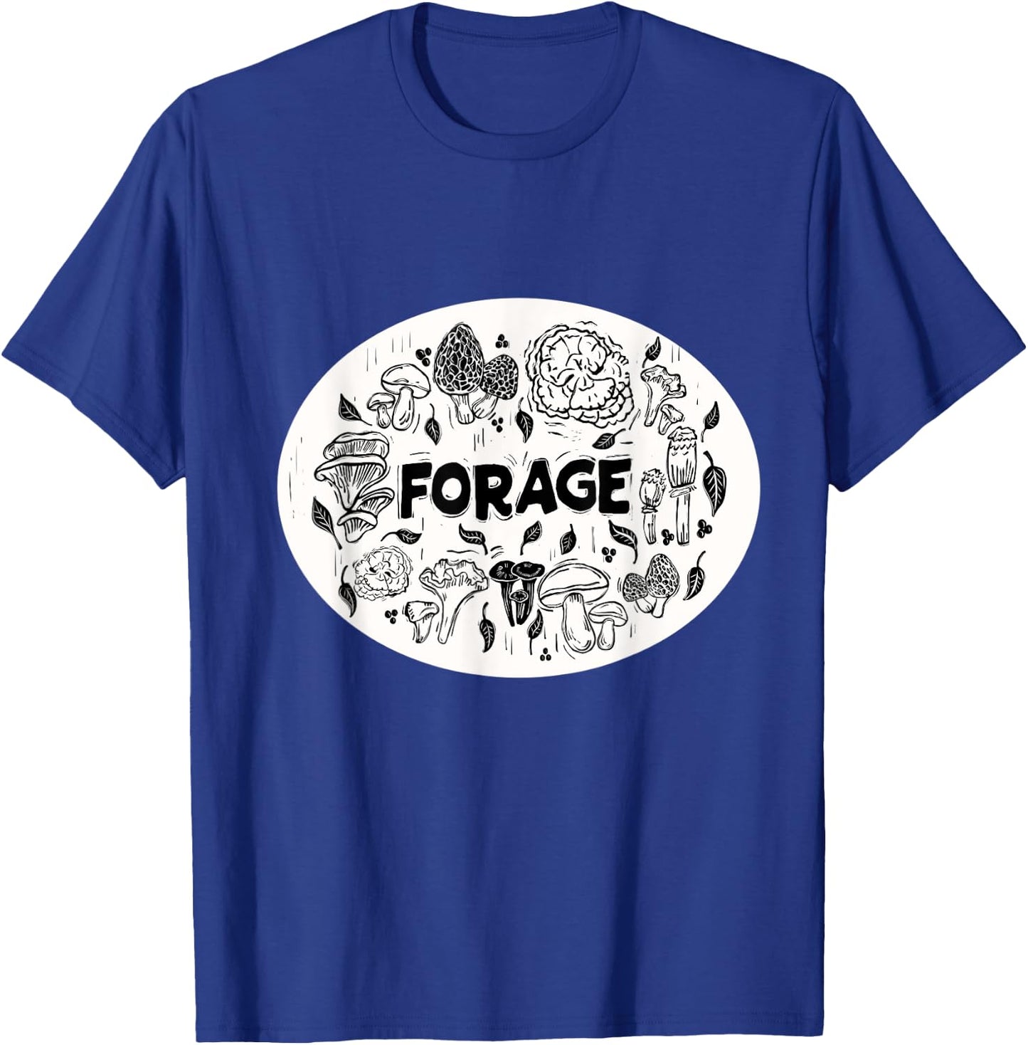 FORAGE ~ Mushroom Foraging ~ Chanterelle Morel ~ Linocut T-Shirt - T-Shirt | Royal
