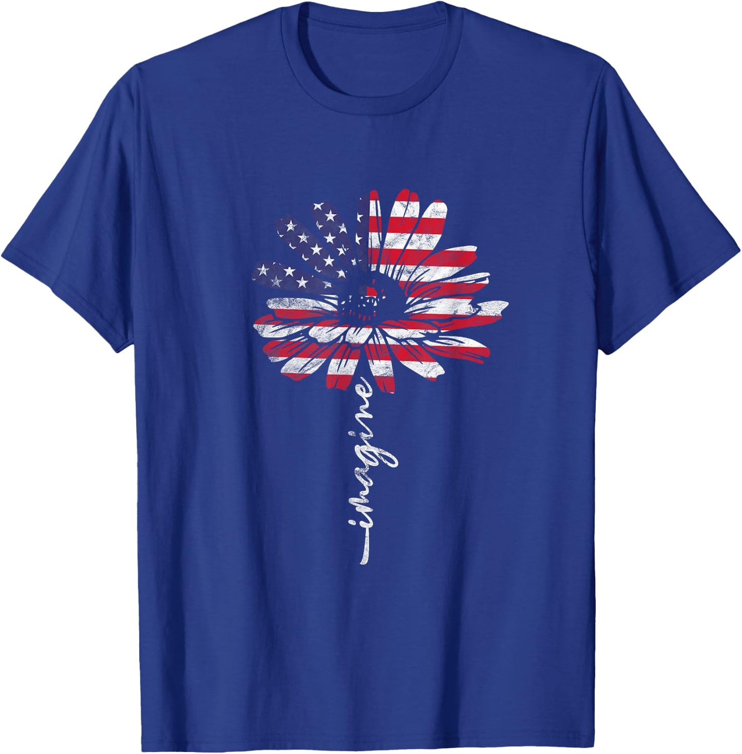 Daisy USA American Flag 4th of July Patriotic Flower Vintage Women Kids Men T-Shirt - T-Shirt | Royal