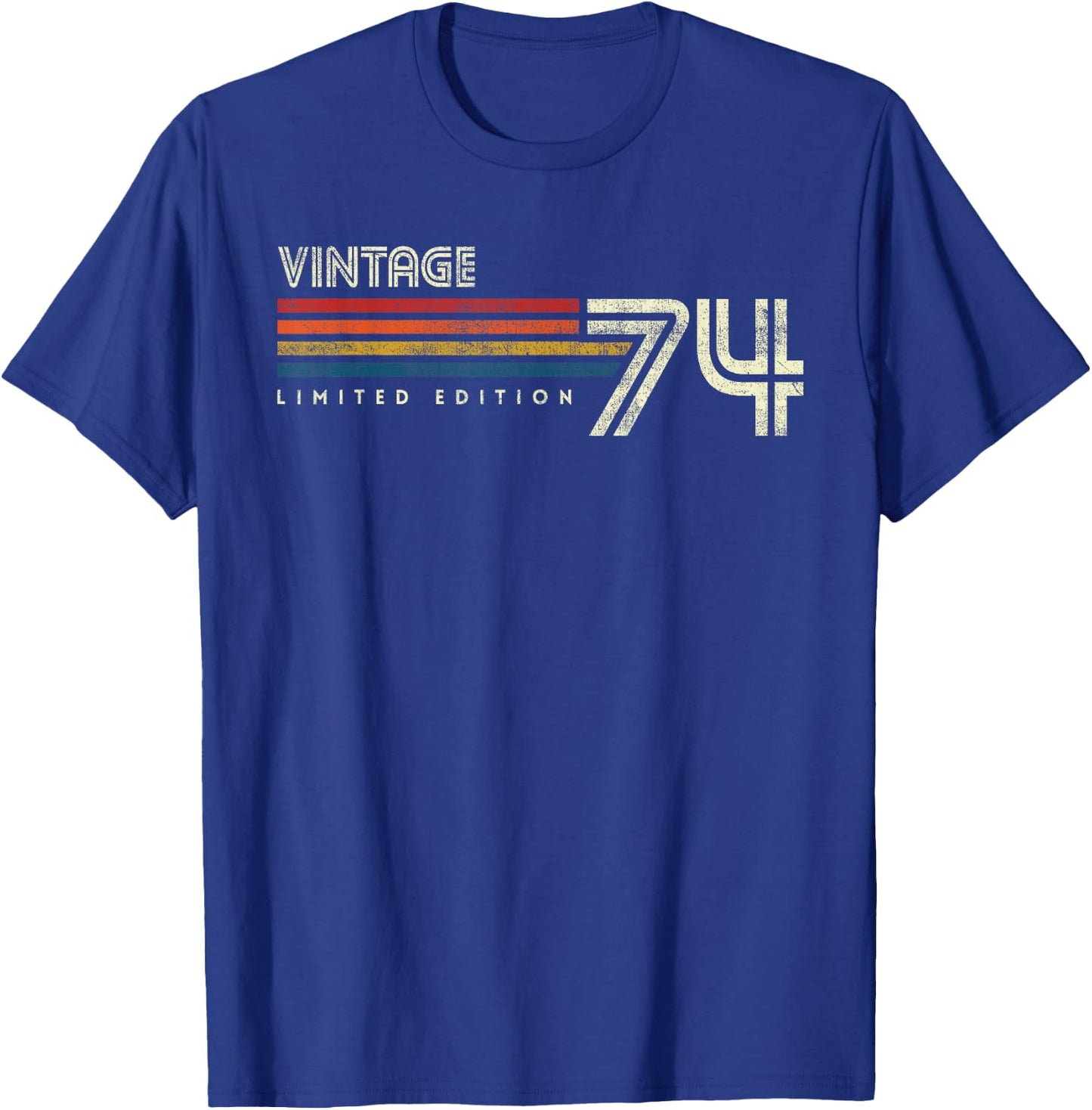 Vintage 1974 Chest Stripe Birthday T-Shirt - T-Shirt | Royal