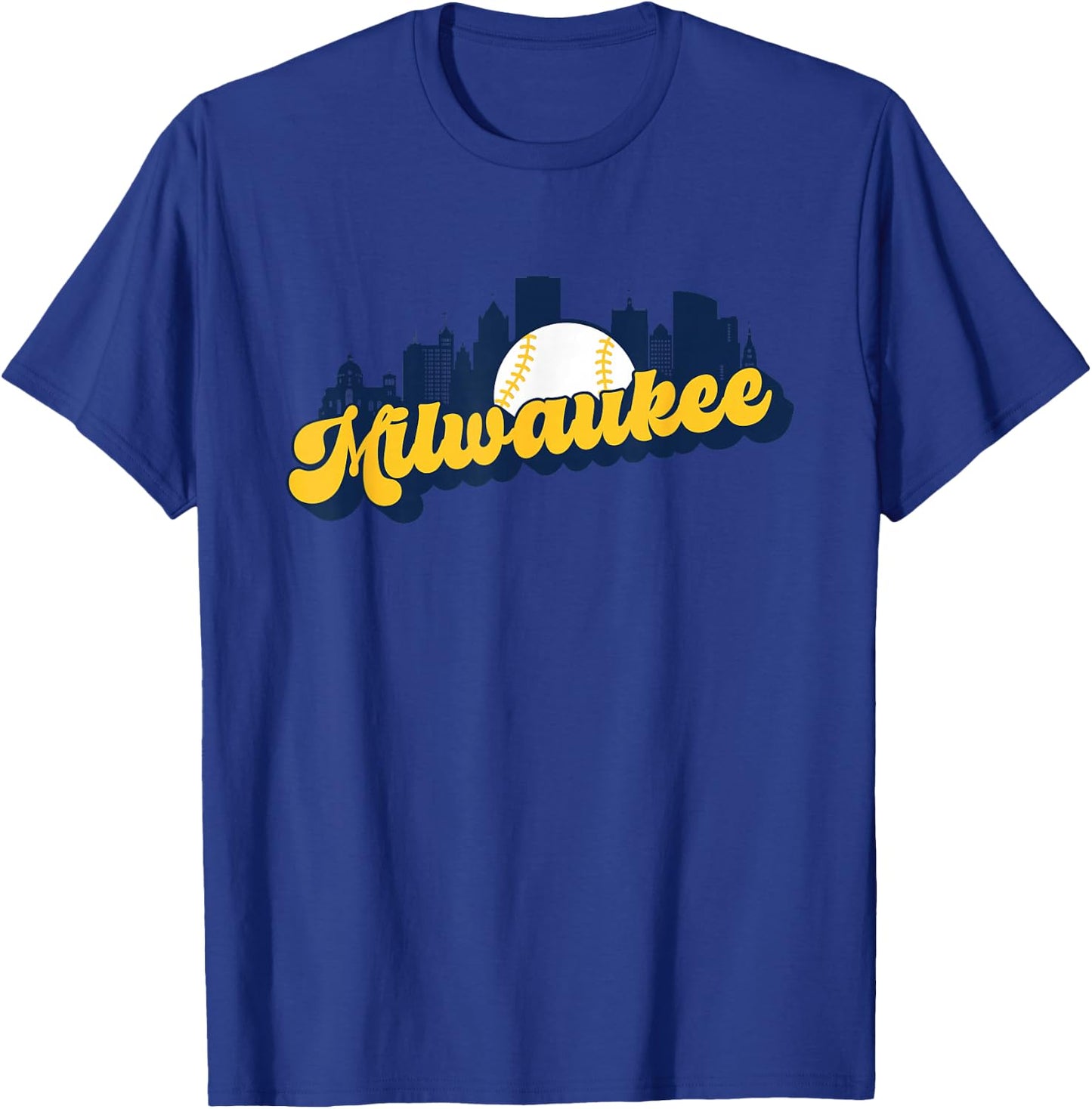 Milwaukee Baseball Vintage City Skyline Retro Baseball Lover T-Shirt - T-Shirt | Royal