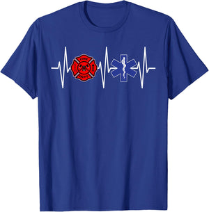 Firefighter EMT Shirt Heartbeat Paramedic EMS Firefighting T-Shirt - T-Shirt | Royal