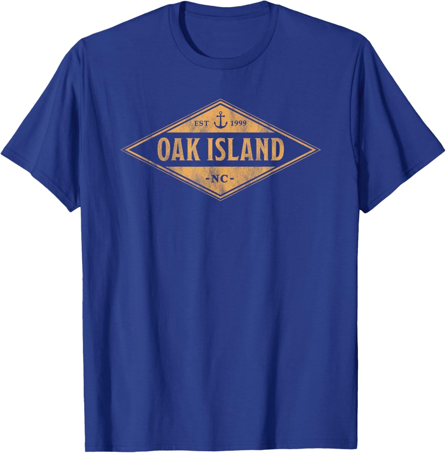 Oak Island North Carolina Vintage Badge Vacation Beach T-Shirt - T-Shirt | Royal