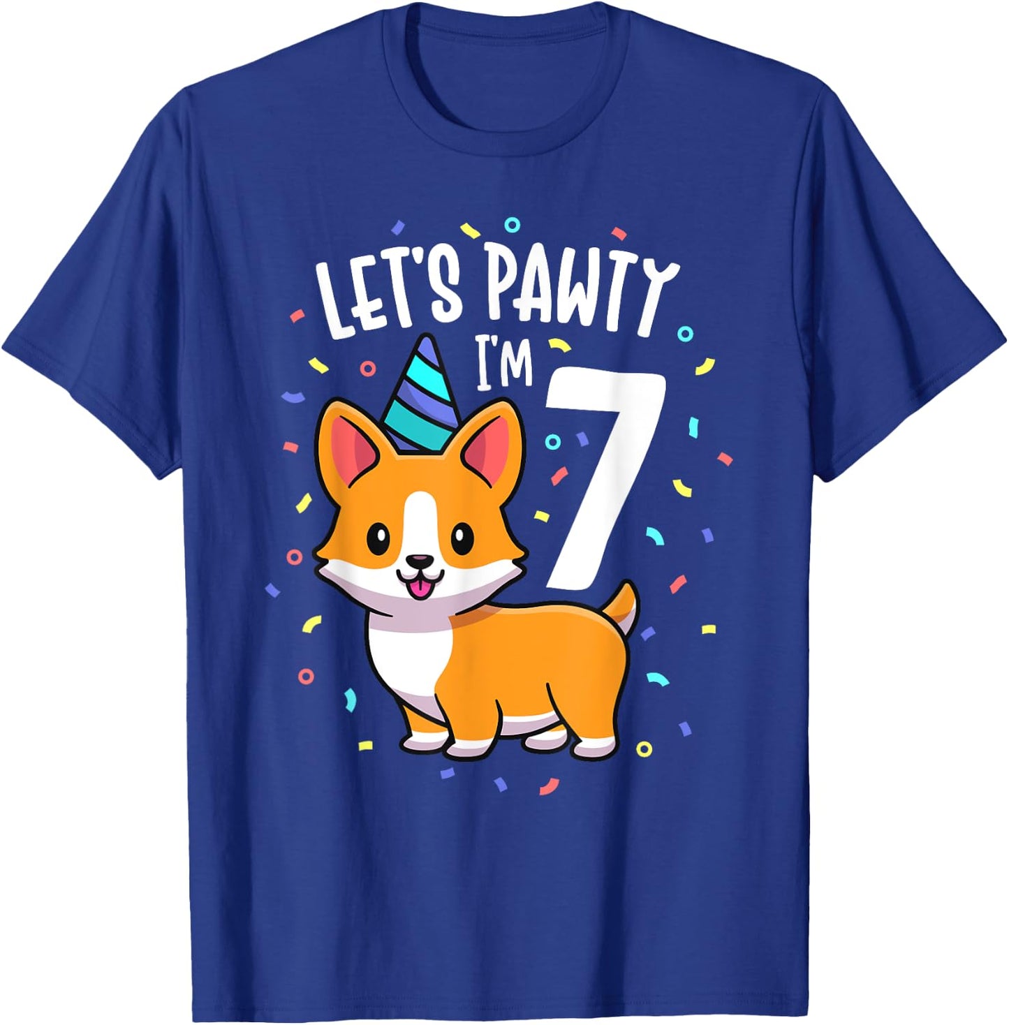 7 Years Old Corgi Dog Lover 7th Birthday Party Outfit Kid T-Shirt - T-Shirt | Royal