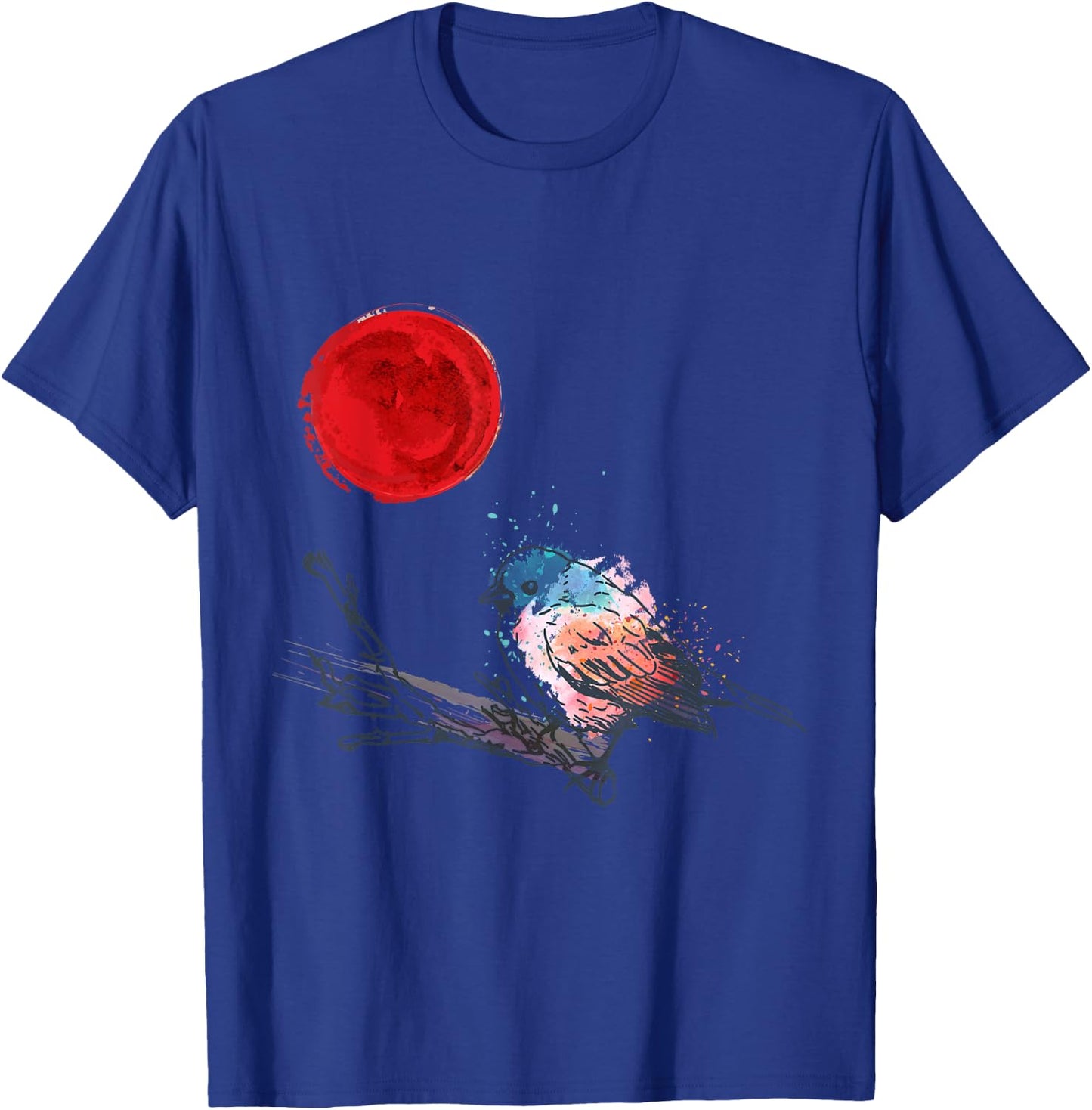 Murakami Birding Retro Colorful Bird Matching Red Moon Style T-Shirt - T-Shirt | Royal