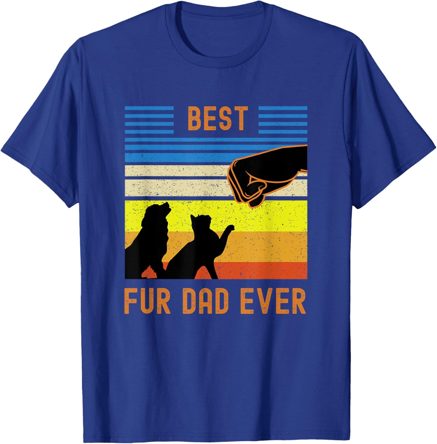 Funny Best Fur Dad Ever Vintage Retro Dog and Cat Owner Women Girls Kids T-Shirt - T-Shirt | Royal