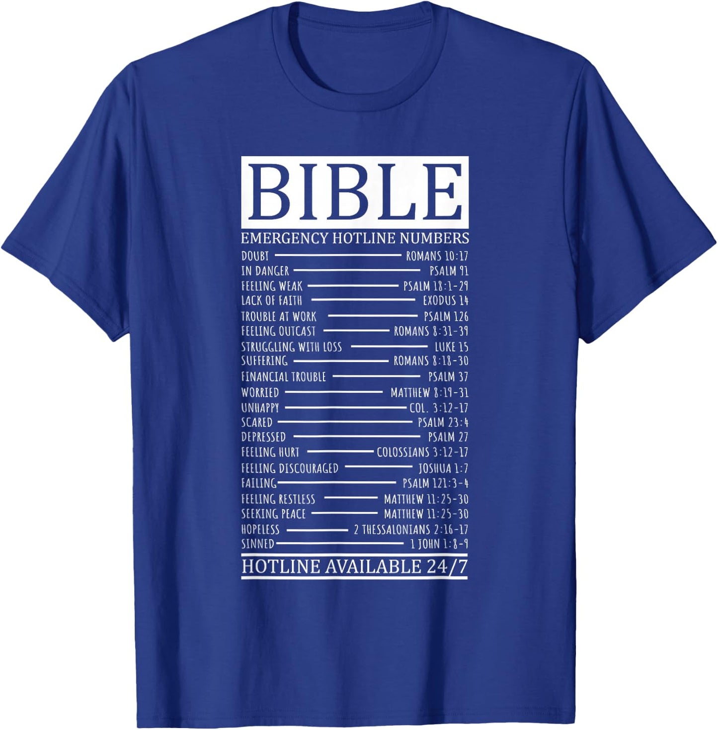 Bible Emergency Hotline Numbers | Christian T-Shirt - T-Shirt | Royal