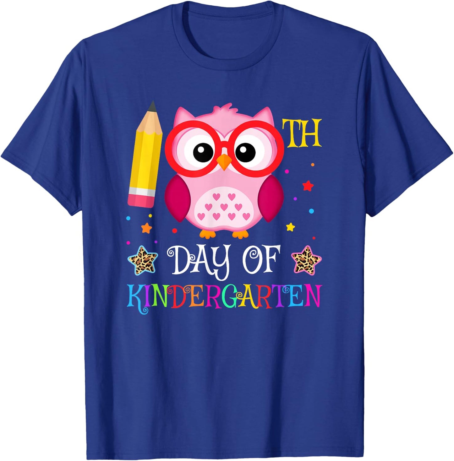 100th Day Of Kindergarten Owl lover Kids Girls Leopard T-Shirt - T-Shirt | Royal