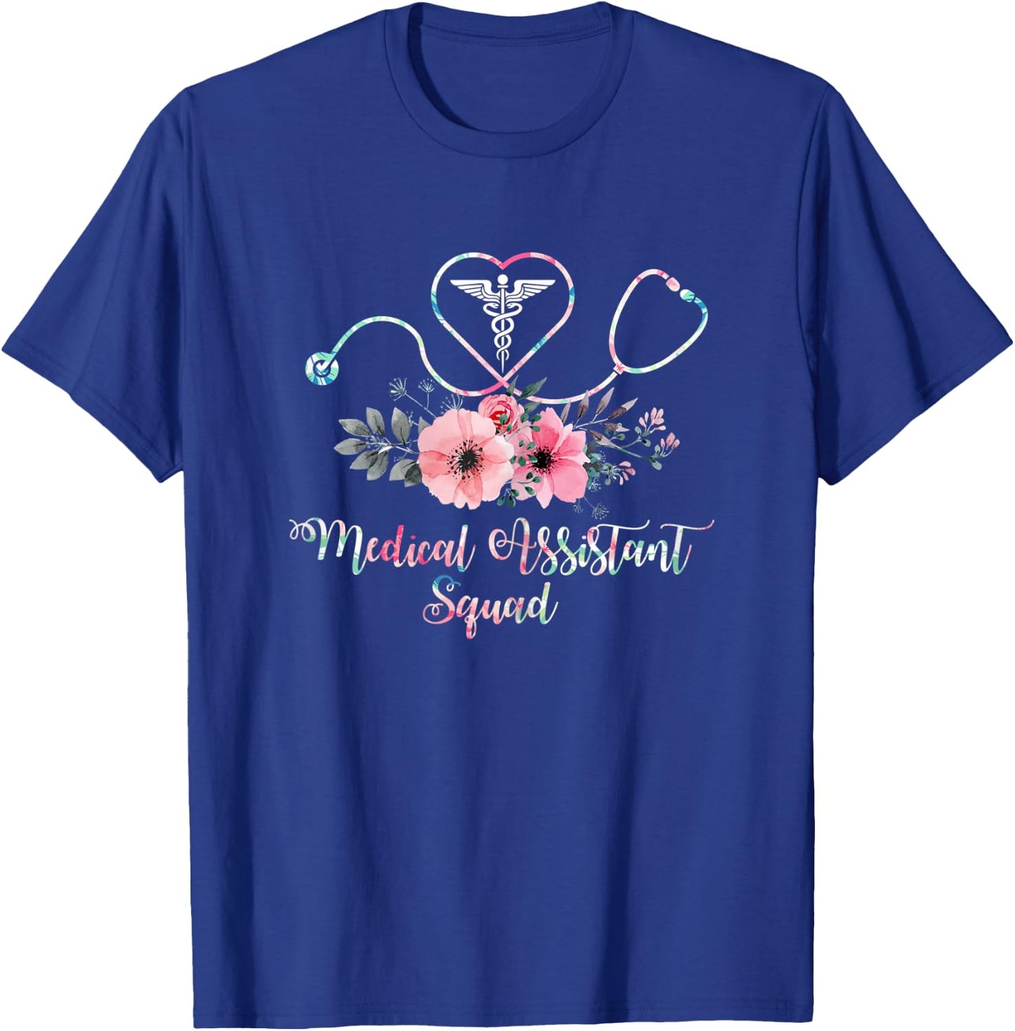 Cute Medical Assistant Squad Costume Stethoscope Floral T-Shirt - T-Shirt | Royal