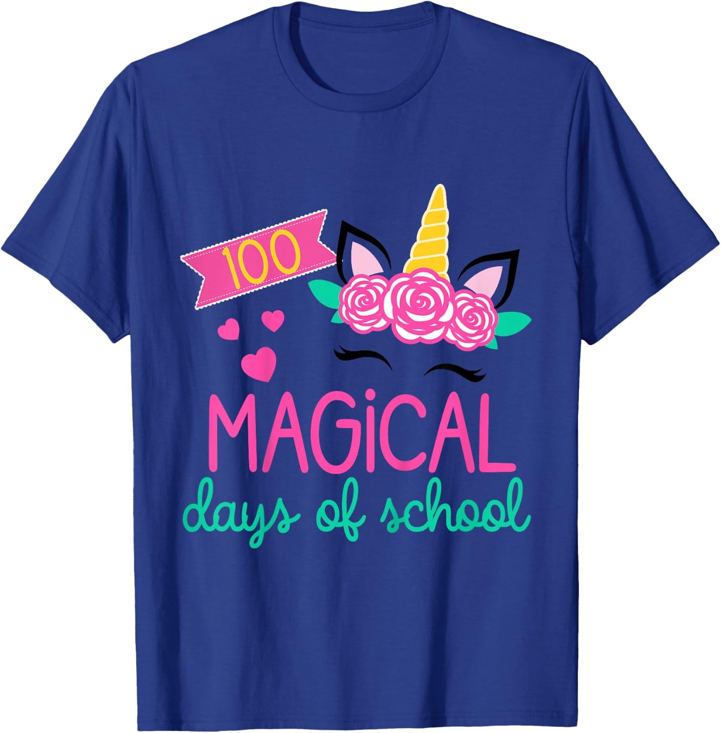 100 Days of School Girls Unicorn 100 Magical Days of School T-Shirt - T-Shirt | Royal