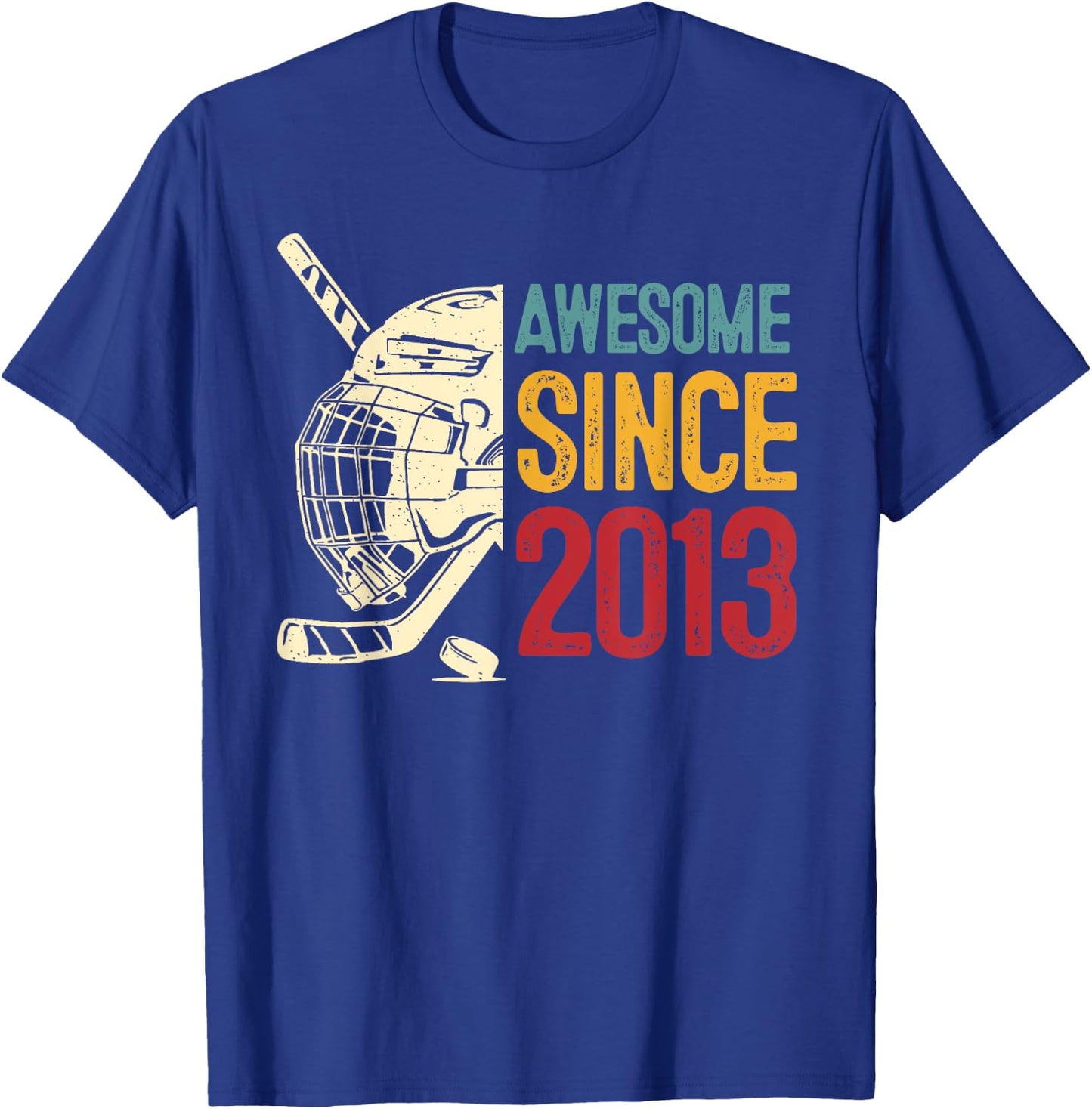 11th Birthday Awesome Since 2013 Ice Hockey Retro Vintage T-Shirt - T-Shirt | Royal