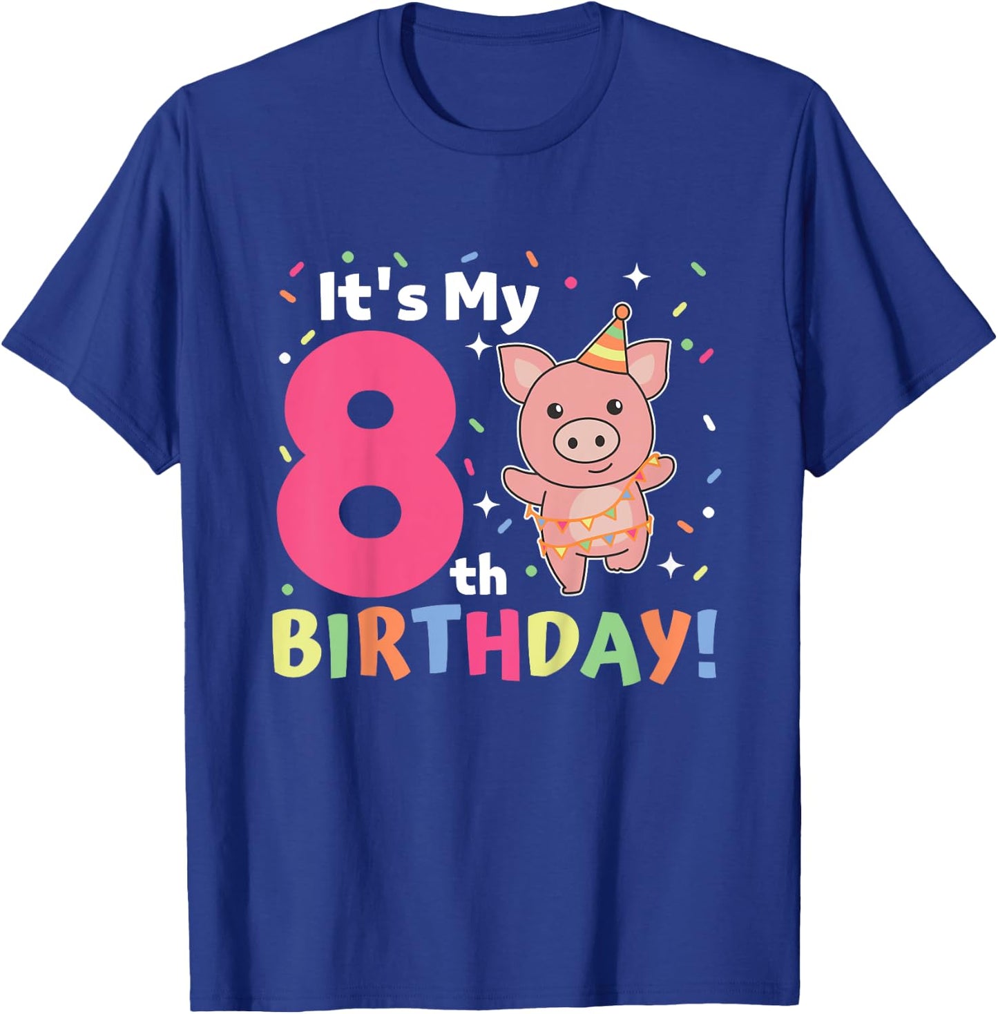 Kids 8th Birthday Pig For Children Eight Years Old T-Shirt - T-Shirt | Royal
