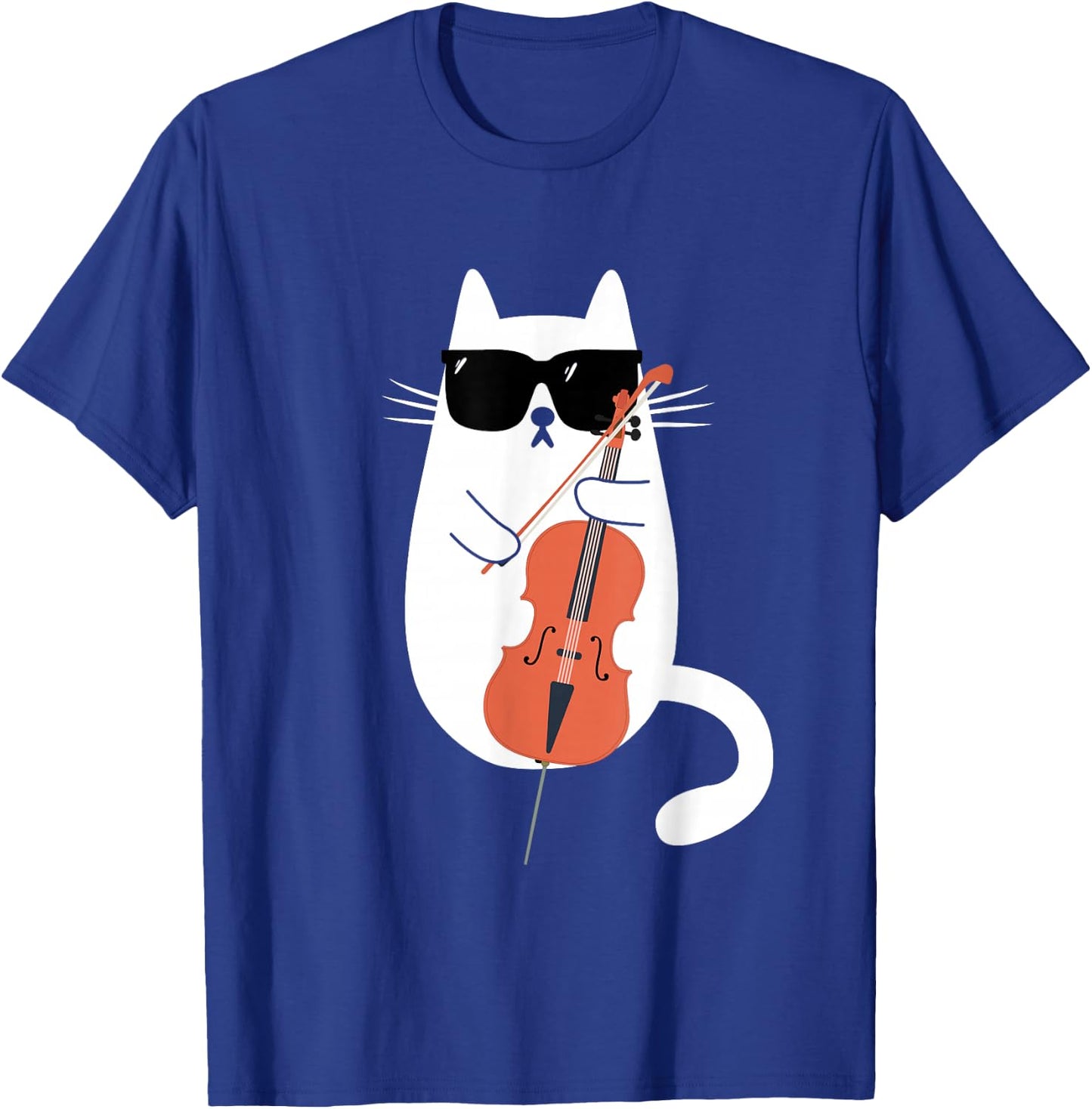 Funny Cat Wearing Sunglasses Playing Cello Cellist Musician T-Shirt - T-Shirt | Royal