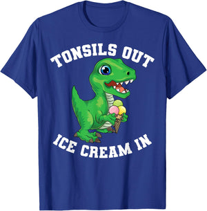 Get Well Gifts Kids Tonsils Dinosaur Tonsillectomy Surgery T-Shirt - T-Shirt | Royal
