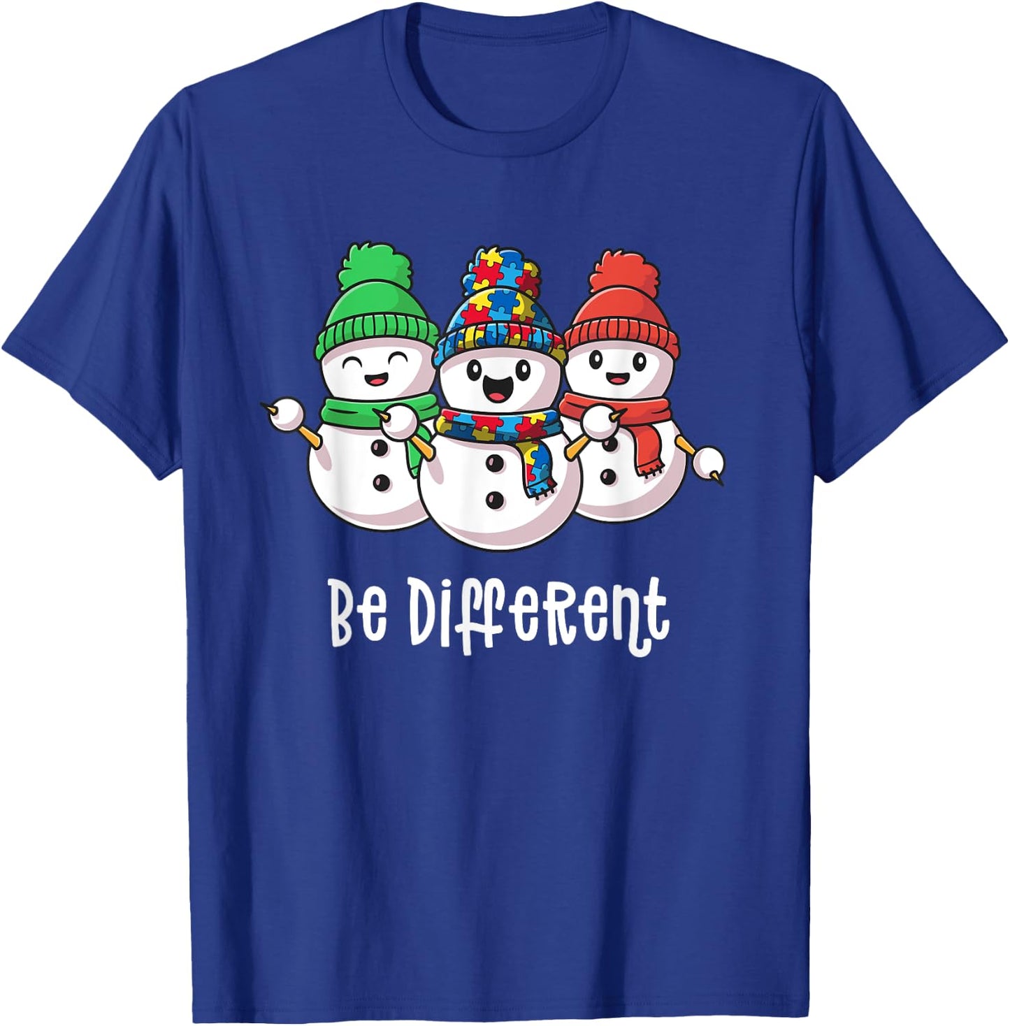 Be Different Snowman Xmas Christmas Autism Awareness Shirt T-Shirt - T-Shirt | Royal