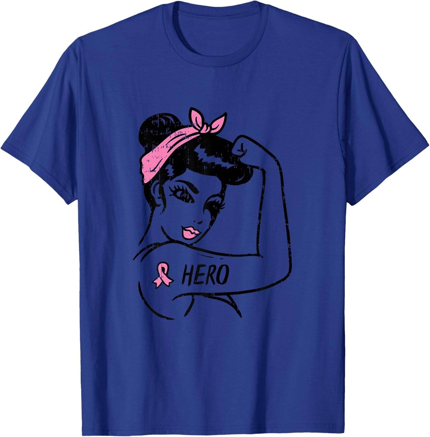 Rosie Riveter Hero Pink Ribbon Breast Cancer Awareness Women T-Shirt - T-Shirt | Royal