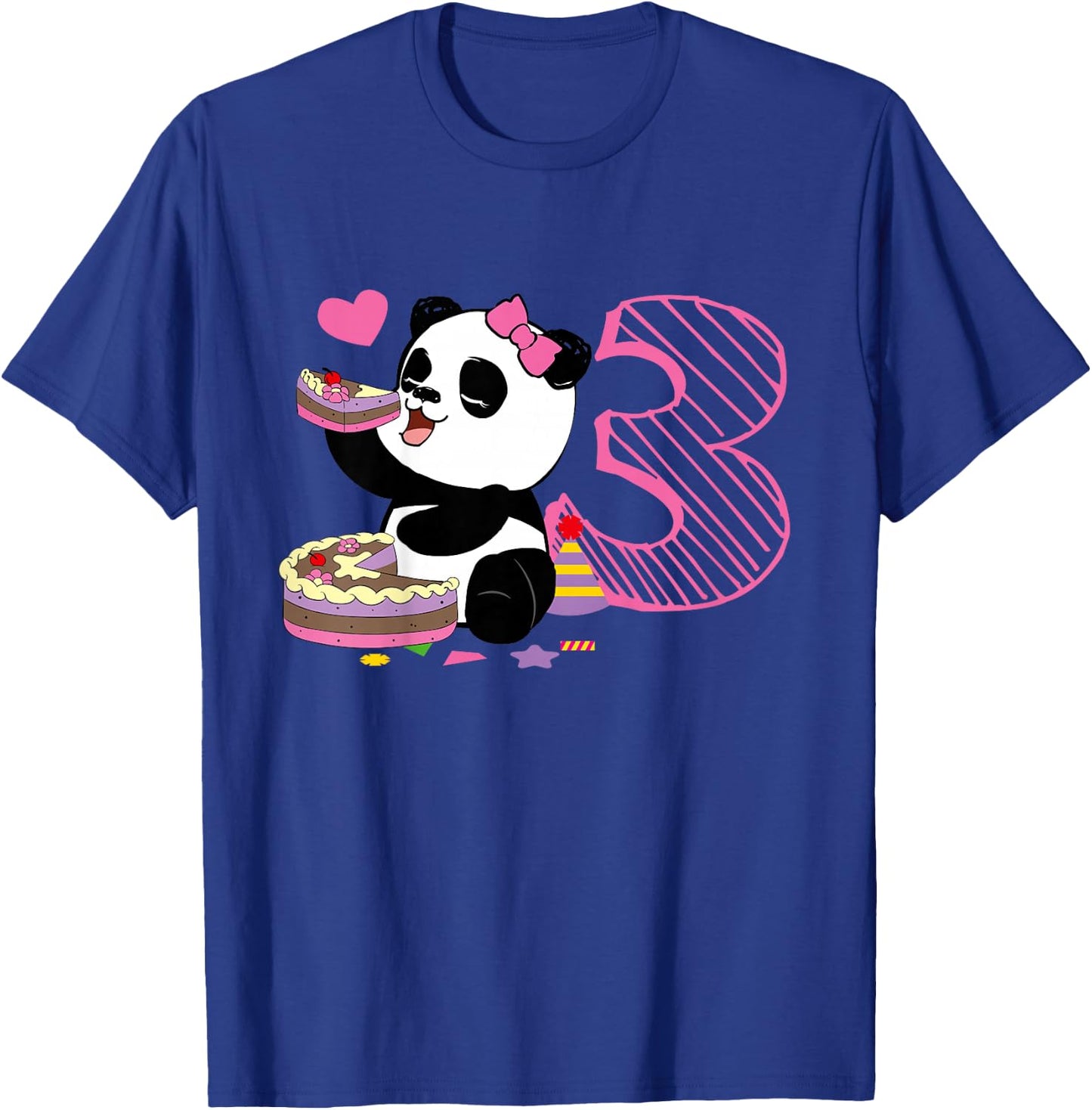 Kids Cute Panda 3 Years Old Girls Birthday Party T-Shirt - T-Shirt | Royal