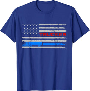 U.S American Flag Semi Truck Driver 18 Wheeler Trucker Gift Men T-Shirt - T-Shirt | Royal
