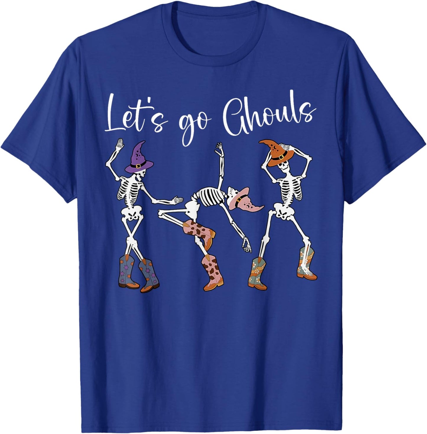Let's Go Ghouls Dancing Skeleton Cowboy Western Halloween T-Shirt - T-Shirt | Royal
