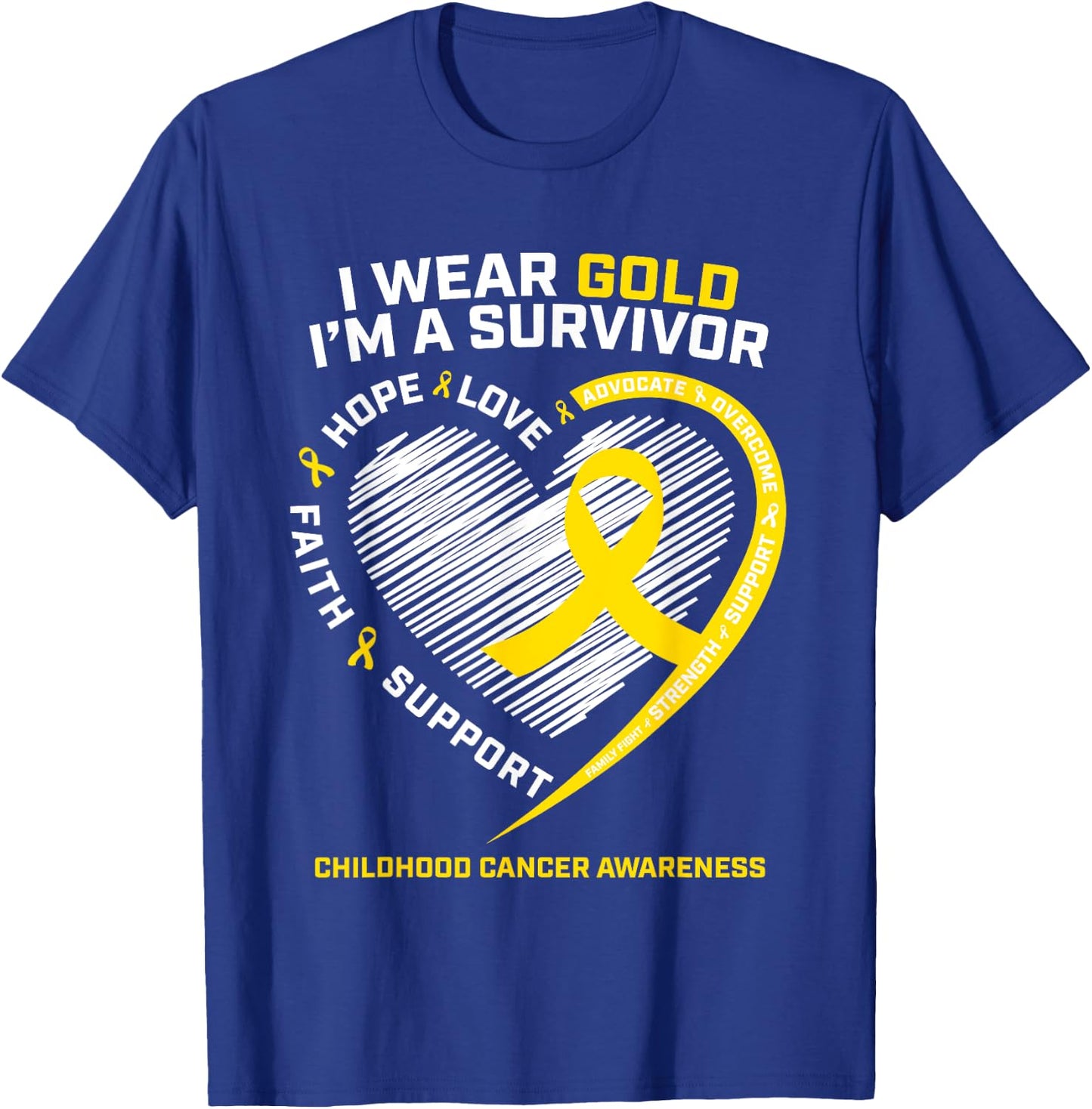 I Wear Gold I'm A Survivor Kids Childhood Cancer Awareness T-Shirt - T-Shirt | Royal