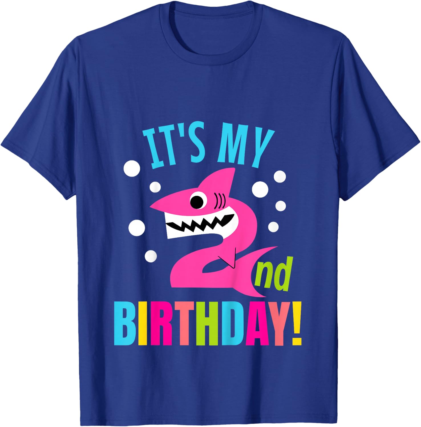 Kids 2 Year Old 2nd Shark Party Birthday Baby Gift Girls And Boys T-Shirt - T-Shirt | Royal