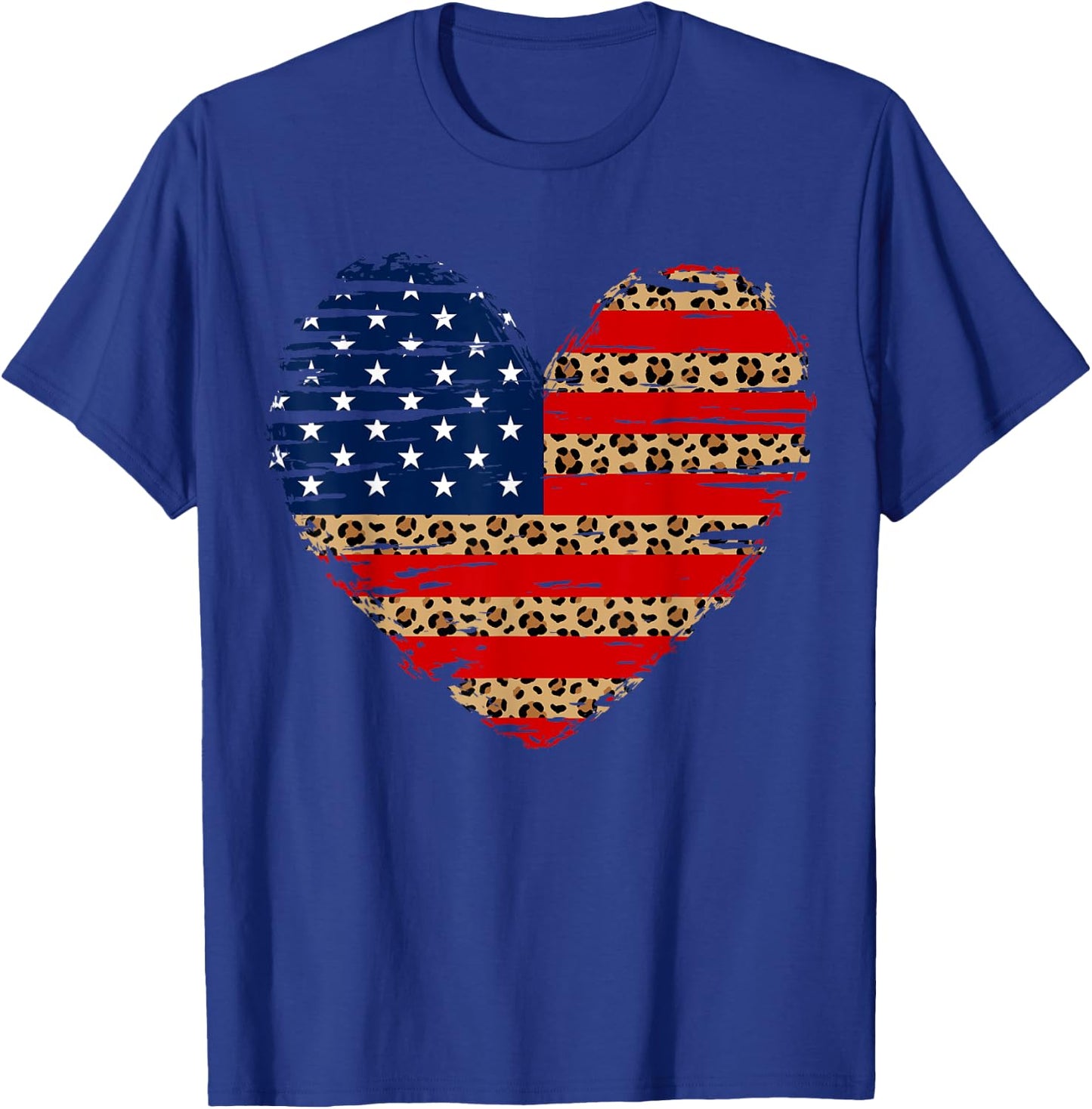 American Flag Heart 4th of July Leopard Print USA Patriotic T-Shirt - T-Shirt | Royal