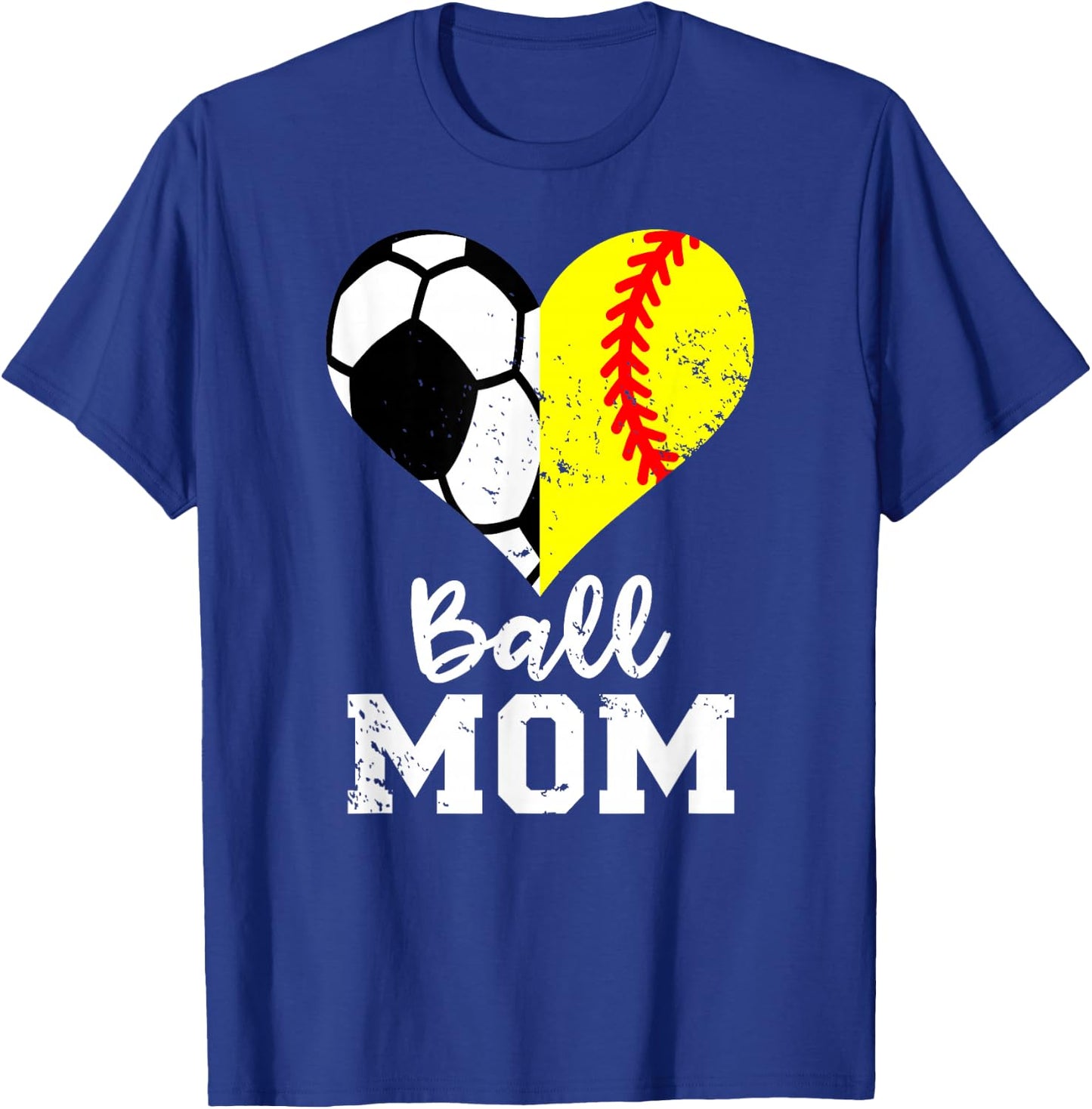 Ball Mom Heart Funny Softball Soccer Mom T-Shirt - T-Shirt | Royal