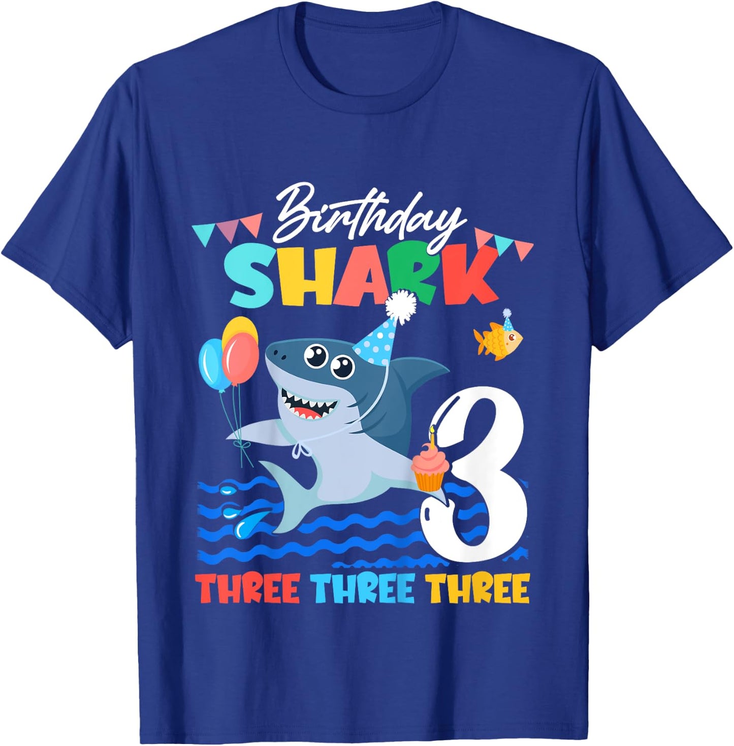 Baby Cute Shark Birthday Boy 3 Year Old Gift - Three Three T-Shirt - T-Shirt | Royal