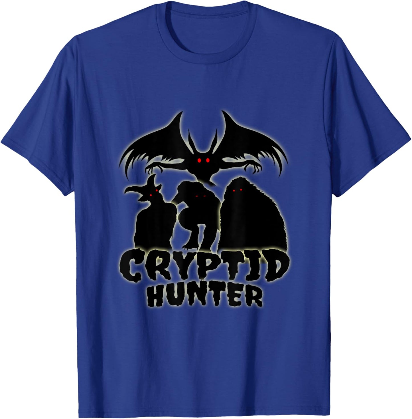 Cryptid Hunter with Goatman Memo Mothman T-Shirt - T-Shirt | Royal
