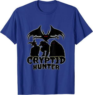 Cryptid Hunter with Goatman Memo Mothman T-Shirt - T-Shirt | Royal