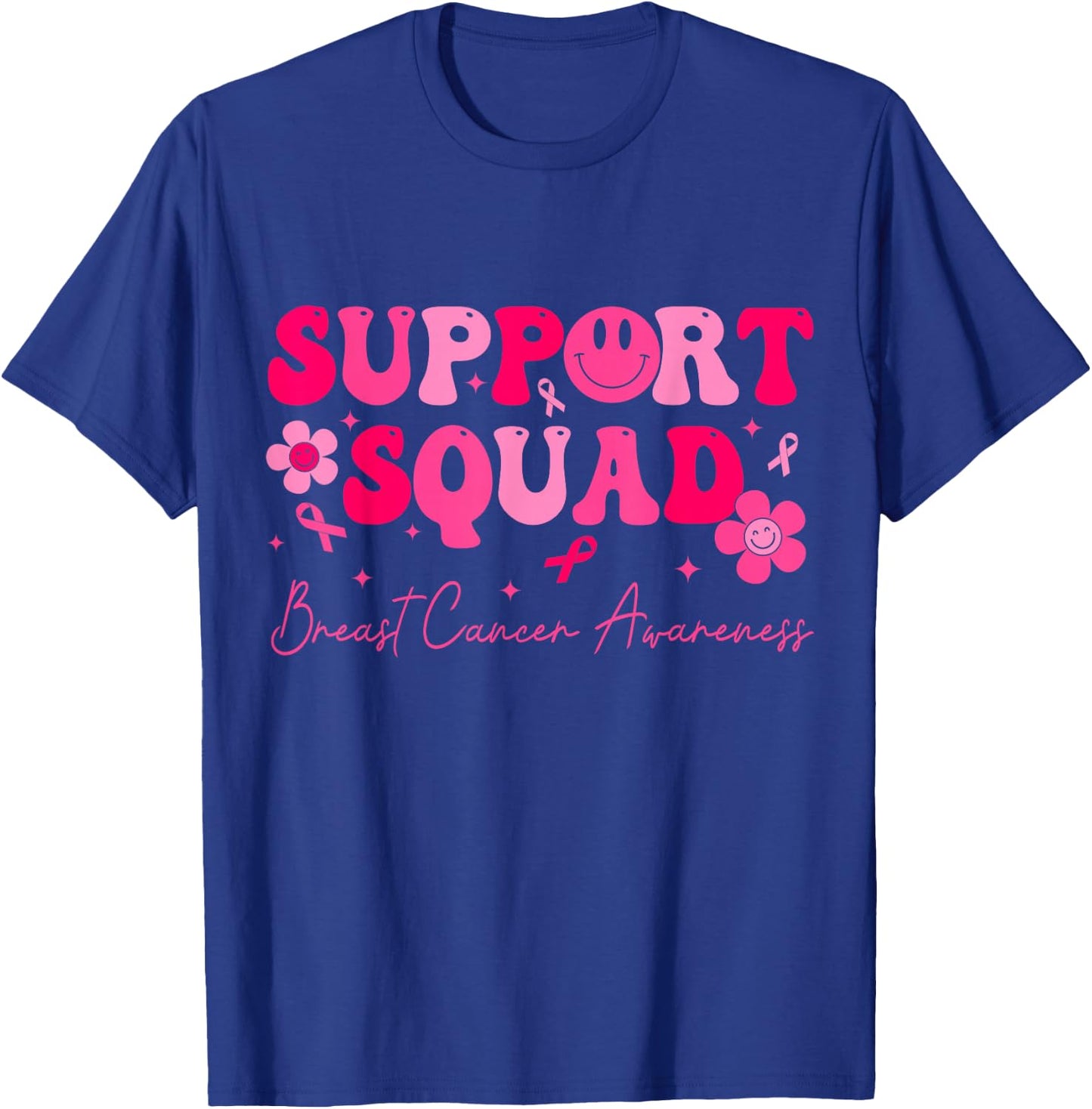 Retro Groovy Support Squad Breast Cancer Awareness T-Shirt - T-Shirt | Royal