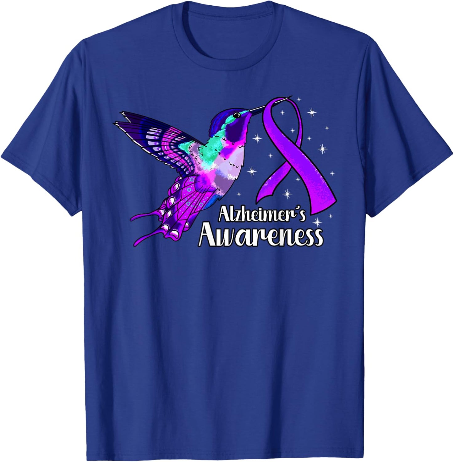 Alzheimer's Disease AD Hummingbird Purple Awareness Ribbon T-Shirt - T-Shirt | Royal