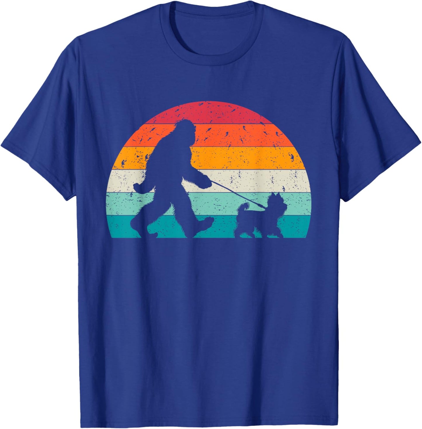 Bigfoot Walking a Dog Funny Yorkshire Terrier Lovers Dog Dad Women Girls Kids T-Shirt - T-Shirt | Royal