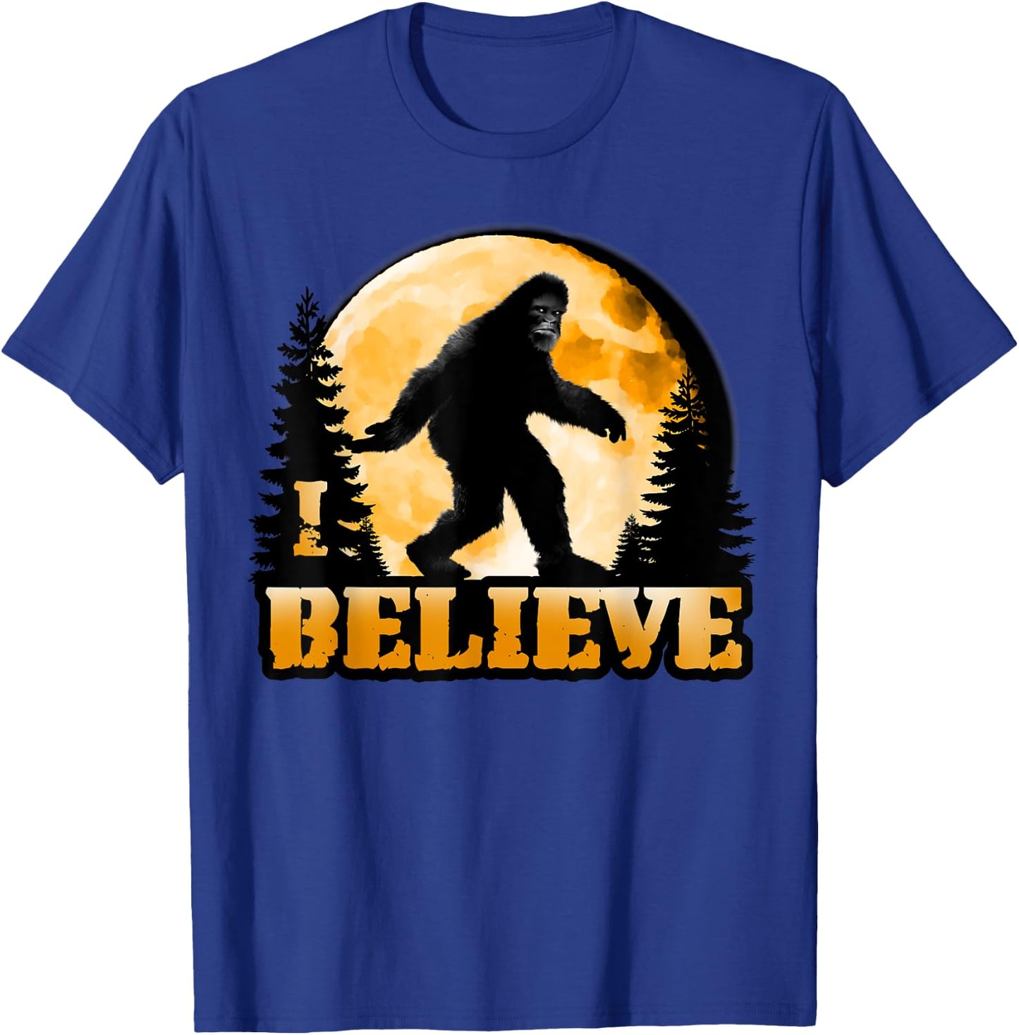 I Believe Bigfoot: Yeti Sasquatch Wood Booger Skunk Ape Moon T-Shirt - T-Shirt | Royal