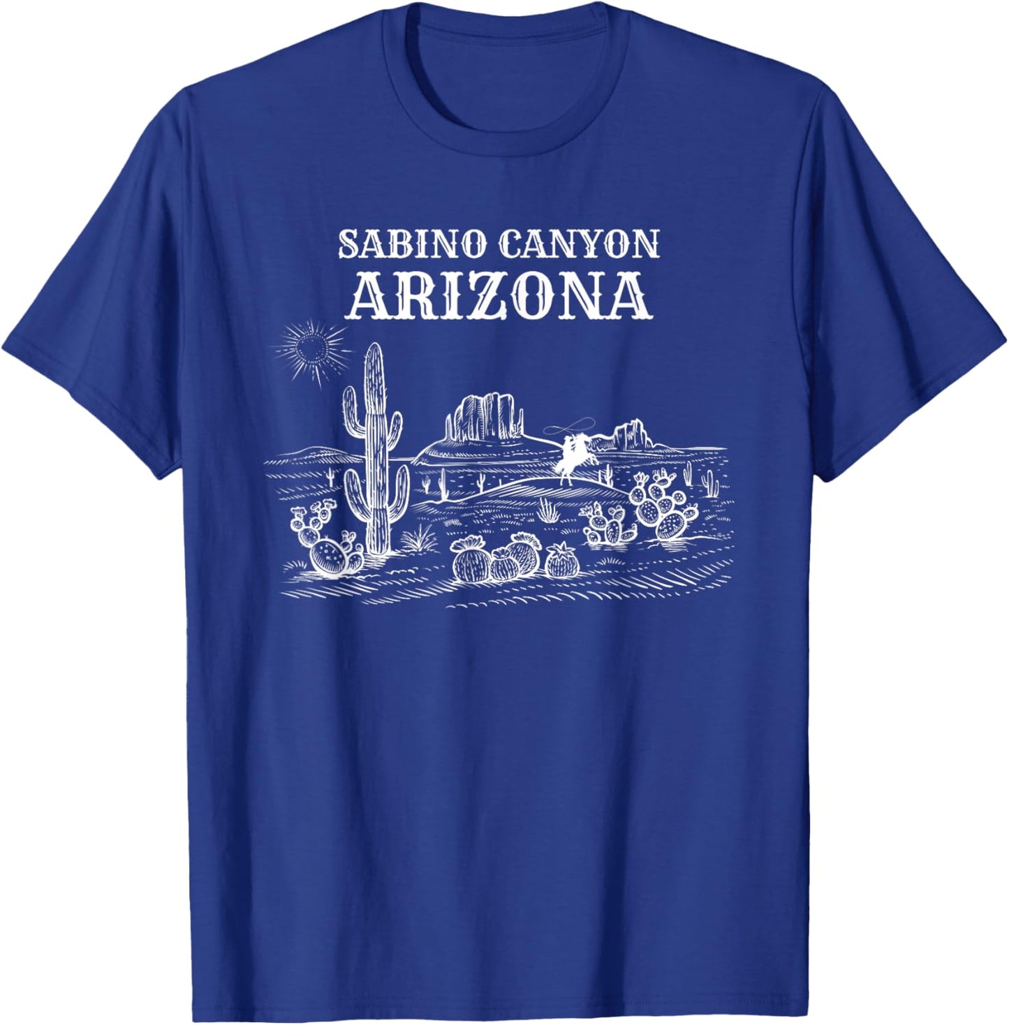 Sabino Canyon Arizona Western Desert Rodeo Cowboy Cactus T-Shirt - T-Shirt | Royal