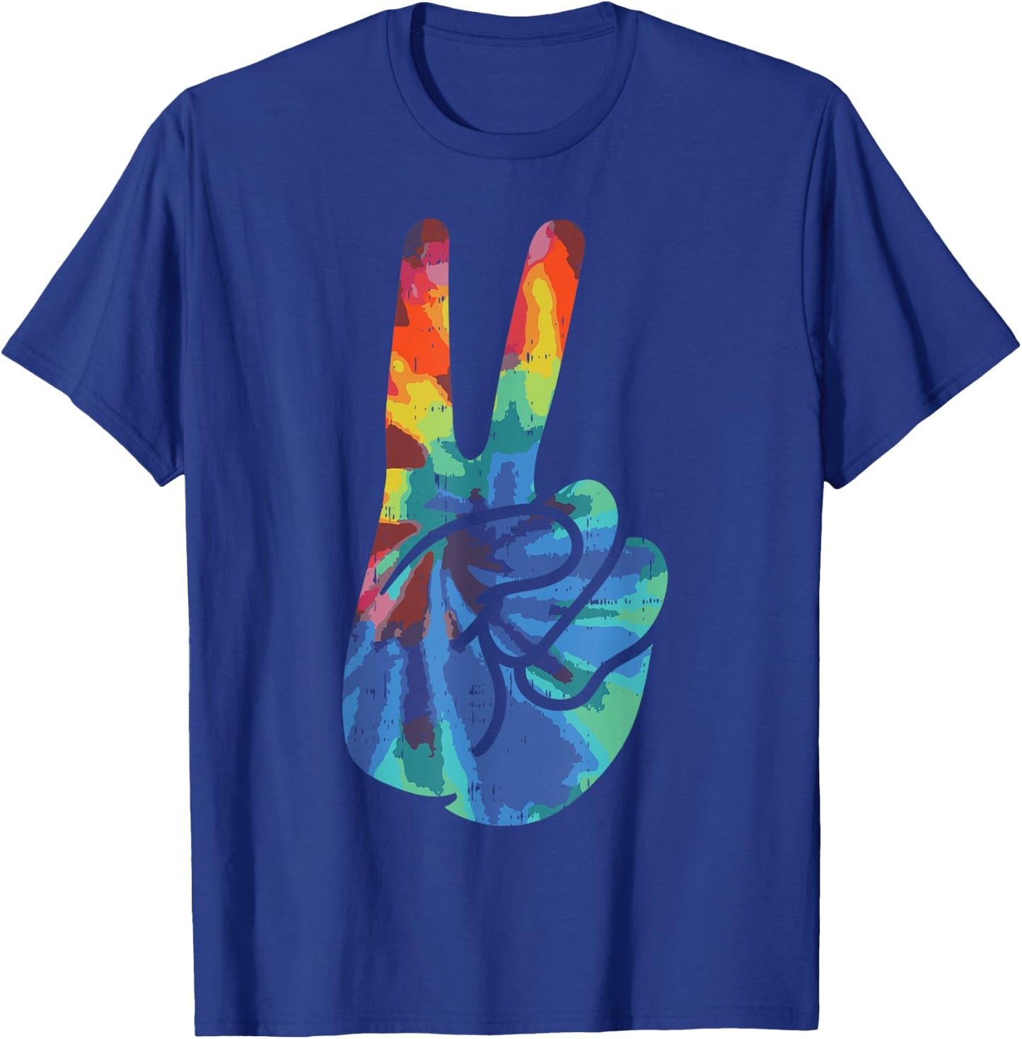 Peace Hand Sign Tie Dye Vintage Psychedelic Hippie Hippy T-Shirt - T-Shirt | Royal