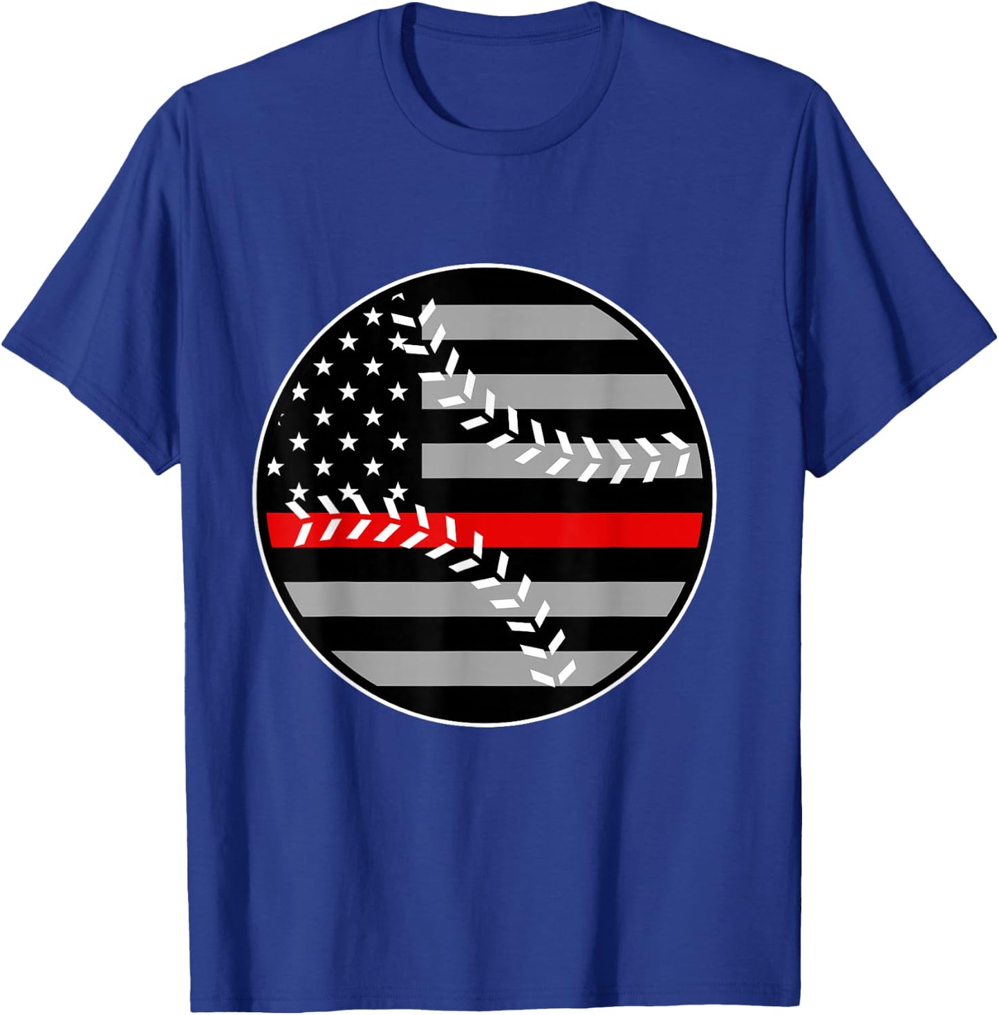 American Flag Red Line Baseball Patriotic Firefighter T-Shirt - T-Shirt | Royal
