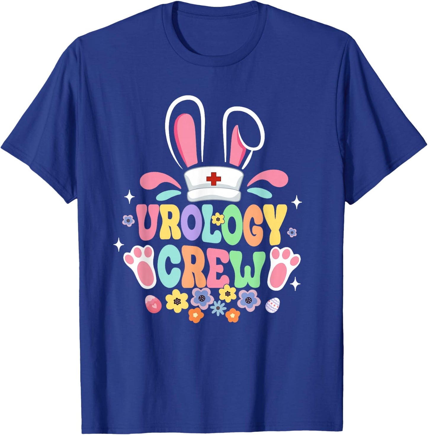 Groovy Urology Crew Urology Nurse Bunny Ear Flower Easter T-Shirt - T-Shirt | Royal
